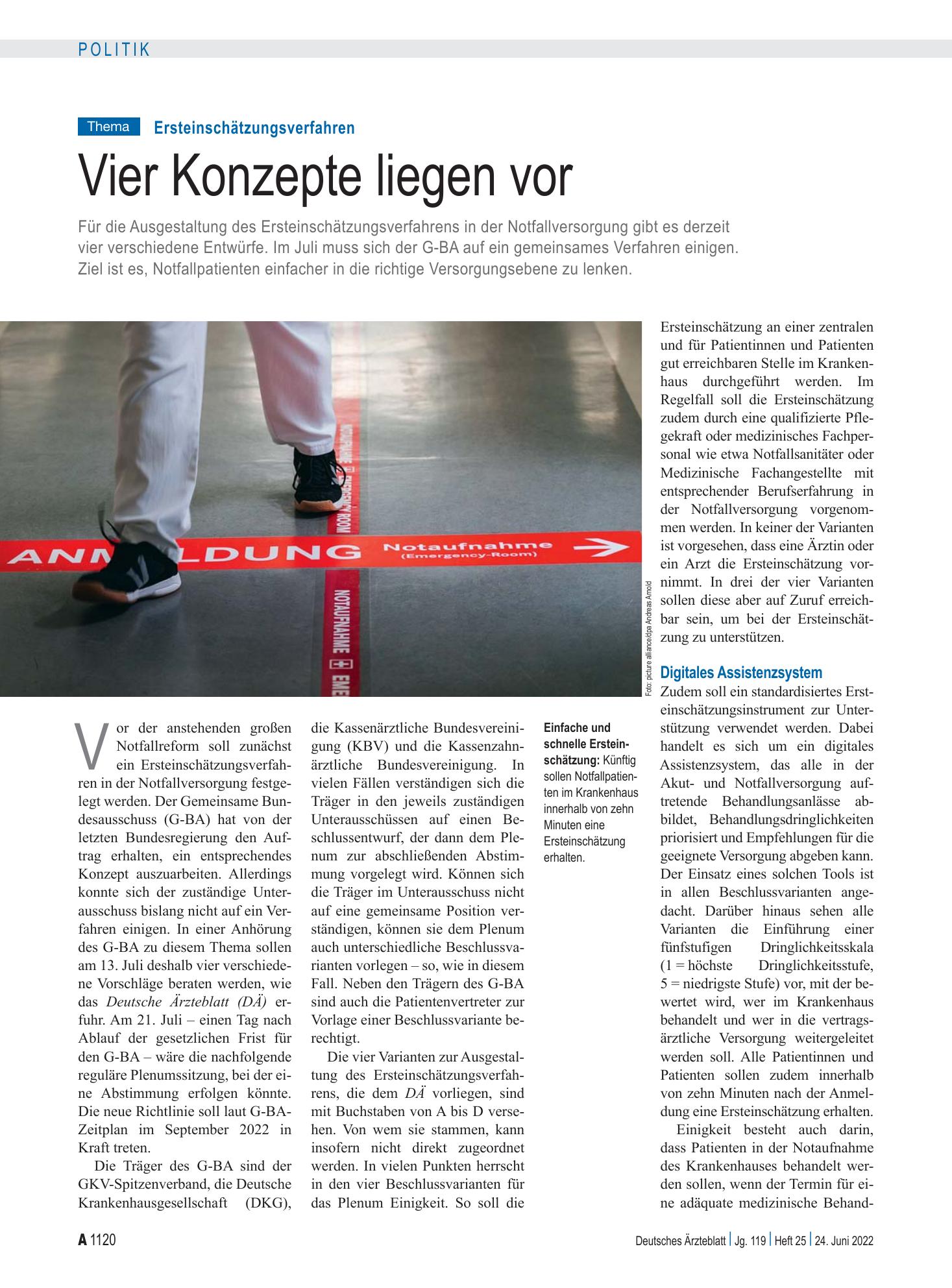 Vorschauseite 1: Ersteinschätzungsverfahren: Vier Konzepte liegen vor – Deutsches Ärzteblatt
