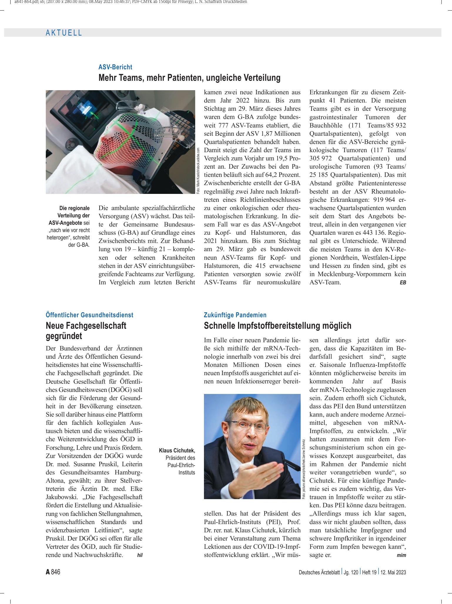 Vorschauseite 1: Zukünftige Pandemien: Schnelle Impfstoffbereitstellung möglich – Deutsches Ärzteblatt