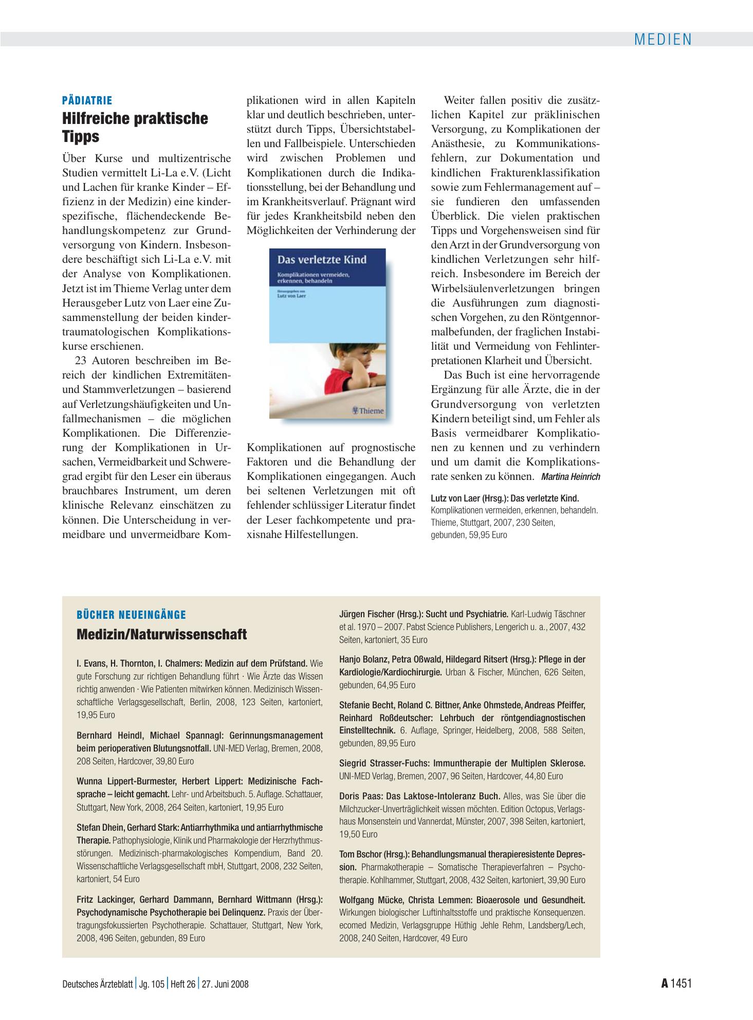 Vorschauseite 1: Pädiatrie: Hilfreiche praktische Tipps – Deutsches Ärzteblatt