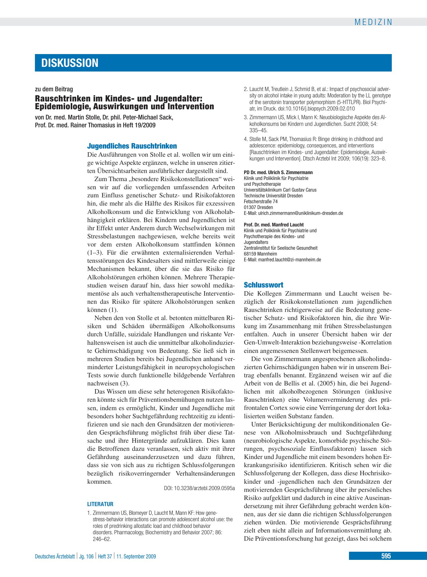 Vorschauseite 1: Rauschtrinken im Kindes- und Jugendalter – Epidemiologie, Auswirkungen und Intervention: Jugendliches Rauschtrinken – Deutsches Ärzteblatt