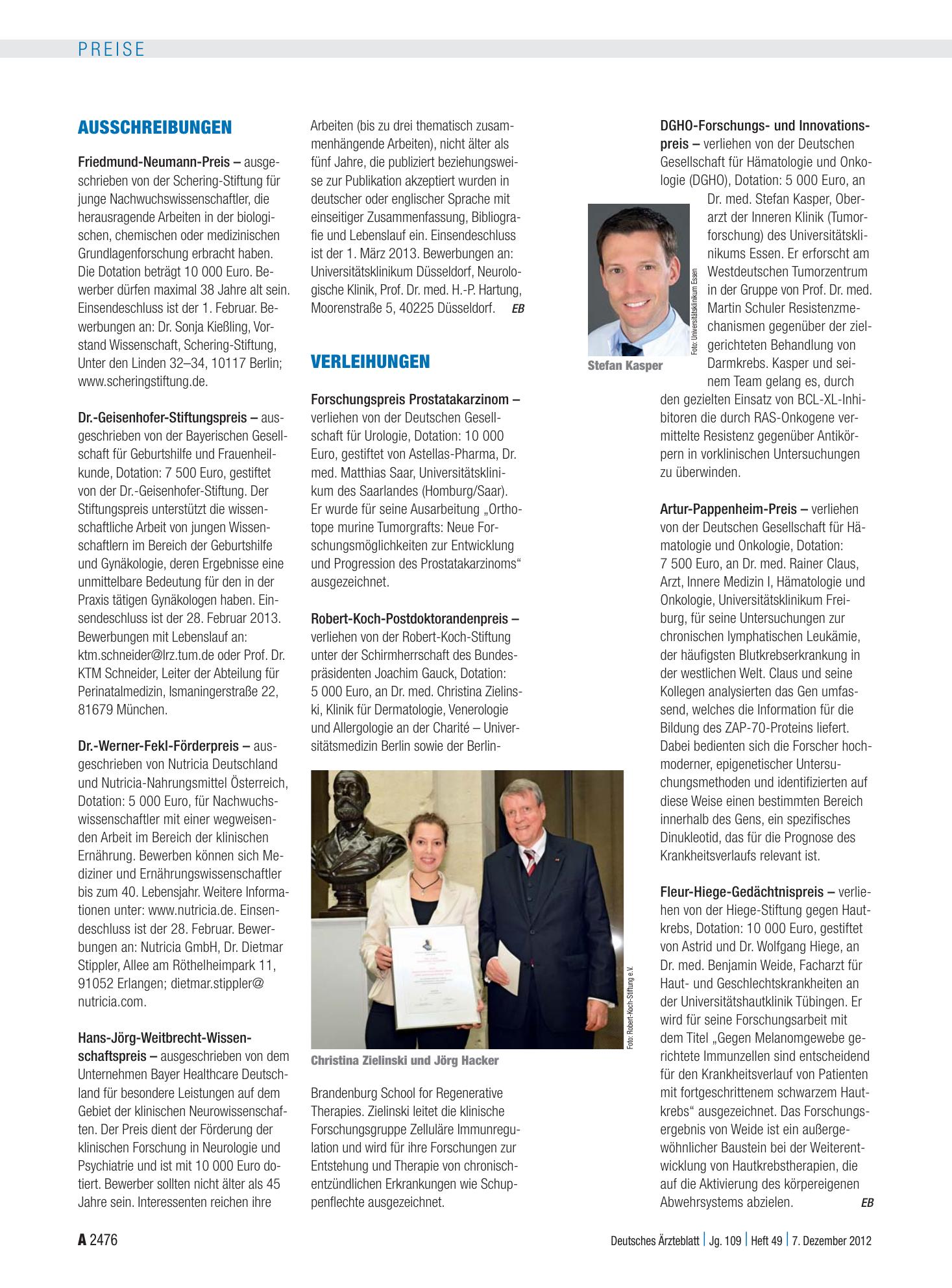 Vorschauseite 1: Verleihungen – Deutsches Ärzteblatt