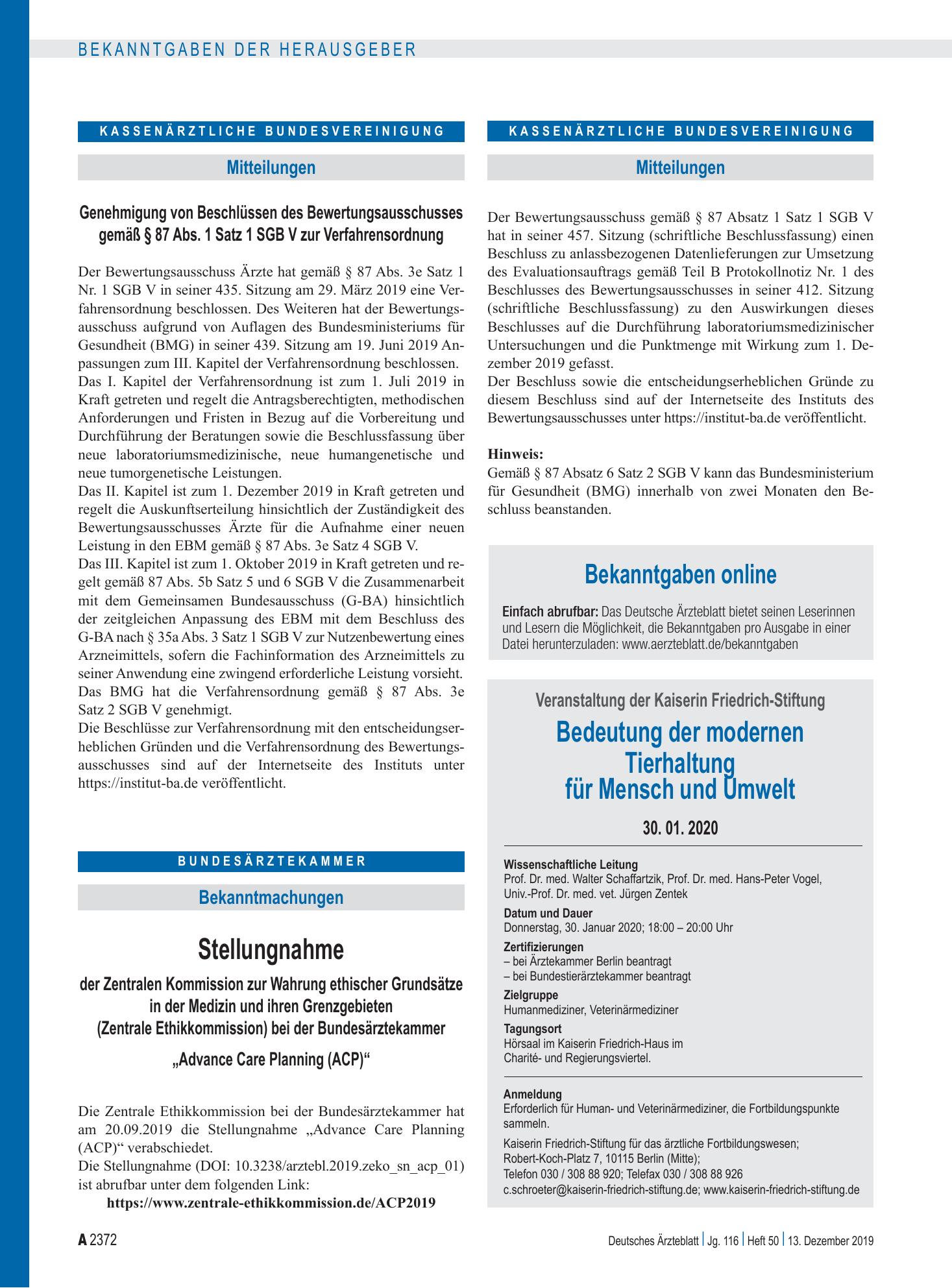Vorschauseite 1: Mitteilungen – Deutsches Ärzteblatt