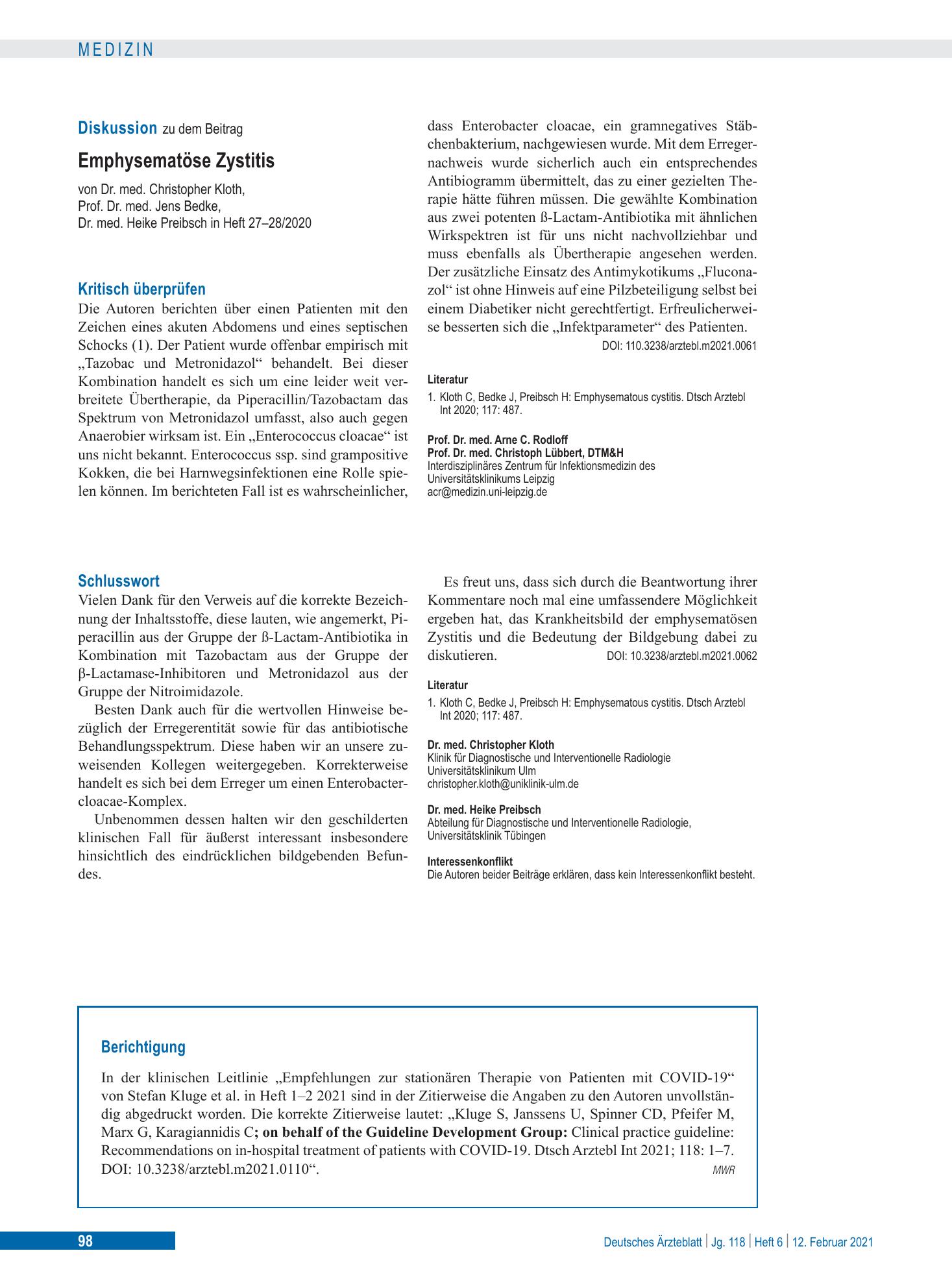 Vorschauseite 1: Berichtigung – Deutsches Ärzteblatt