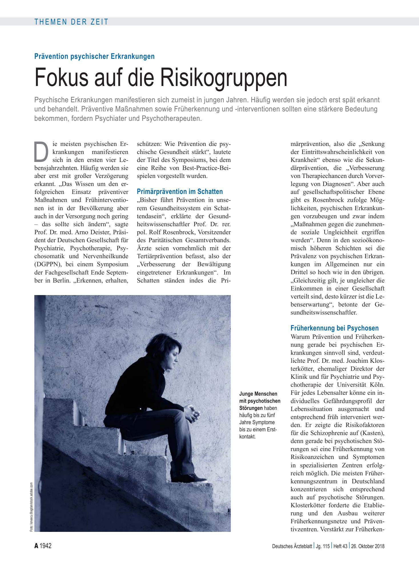 Vorschauseite 1: Prävention psychischer Erkrankungen: Fokus auf die Risikogruppen – Deutsches Ärzteblatt