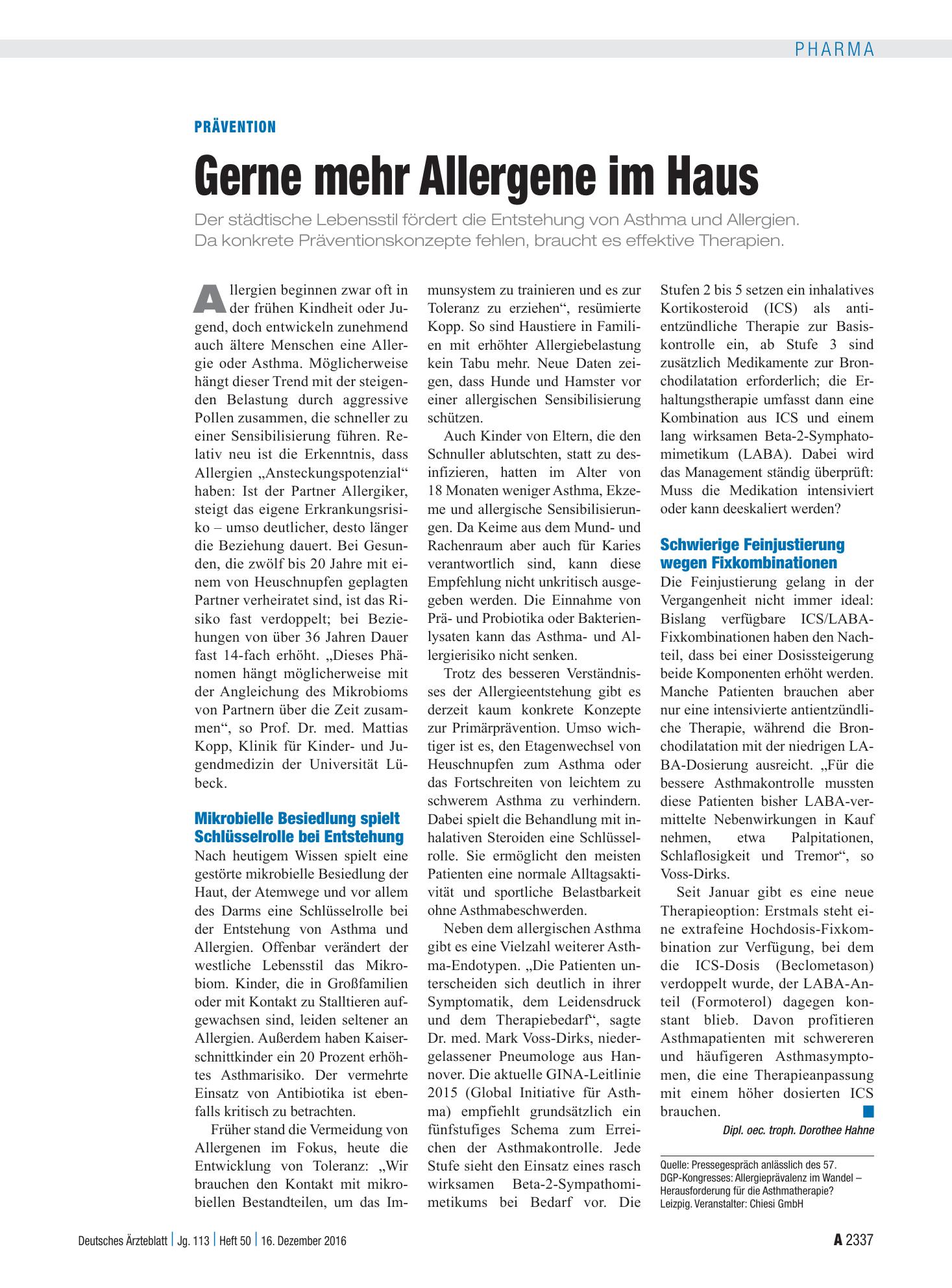 Vorschauseite 1: Prävention: Gerne mehr Allergene im Haus – Deutsches Ärzteblatt