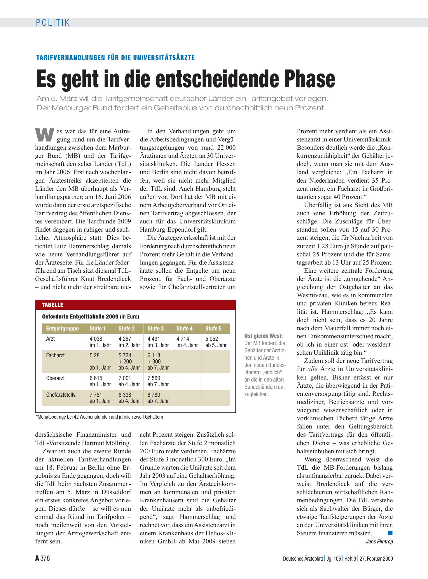 Vorschauseite 1: Tarifverhandlungen für die Universitätsärzte: Es geht in die entscheidende Phase – Deutsches Ärzteblatt