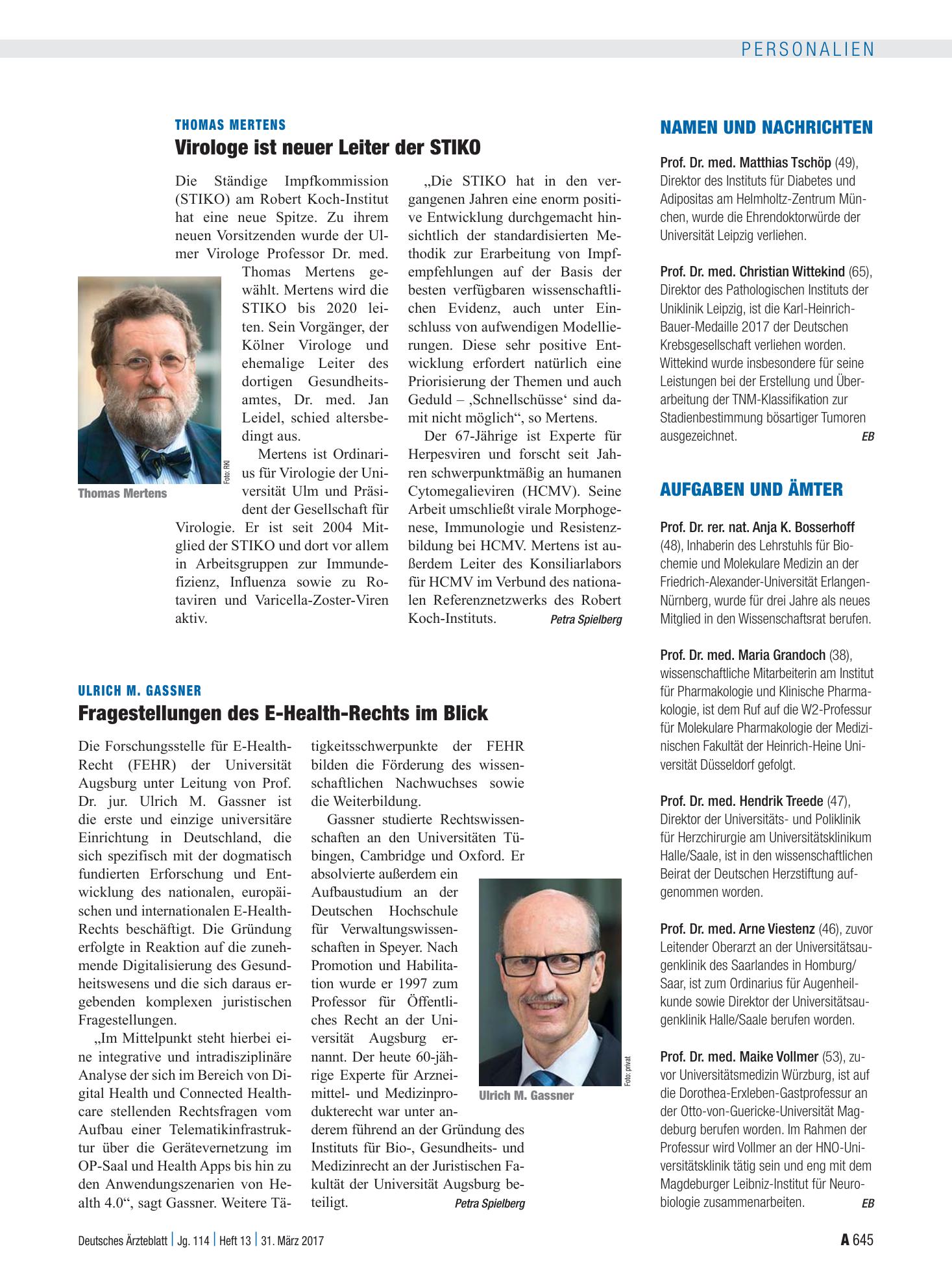 Vorschauseite 1: Aufgaben und Ämter – Deutsches Ärzteblatt