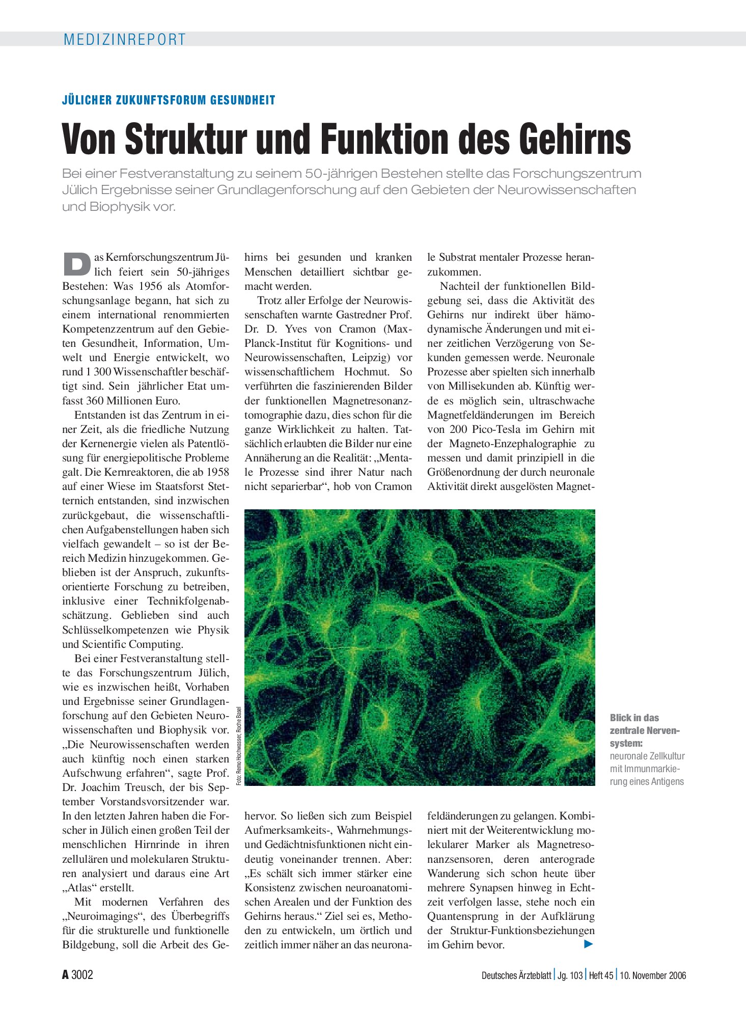 Vorschauseite 1: Jülicher Zukunftsforum Gesundheit: Von Struktur und Funktion des Gehirns – Deutsches Ärzteblatt