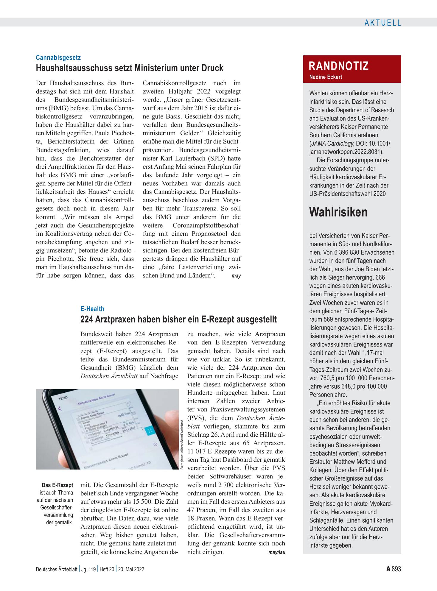 Vorschauseite 1: Randnotiz: Wahlrisiken – Deutsches Ärzteblatt