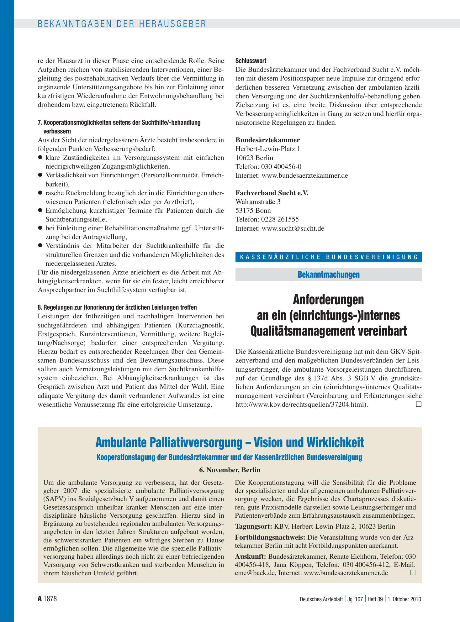 Vorschauseite 1: Anforderungen an ein (einrichtungs-)internes Qualitätsmanagement vereinbart – Deutsches Ärzteblatt