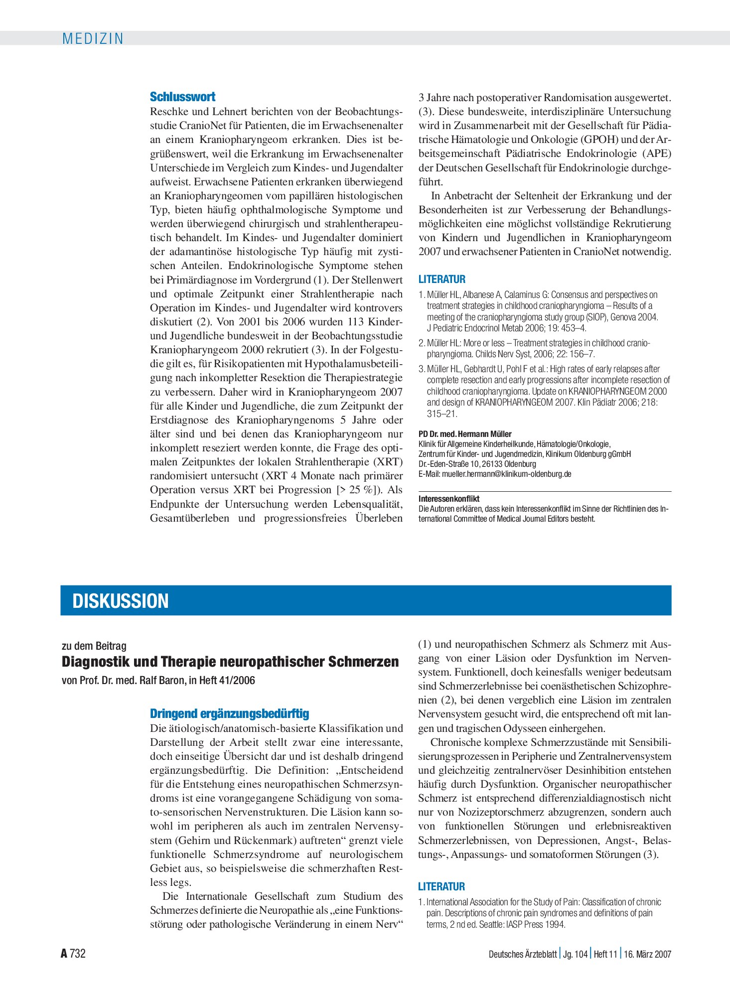 Vorschauseite 1: Diagnostik und Therapie neuropathischer Schmerzen: Dringend ergänzungsbedürftig – Deutsches Ärzteblatt