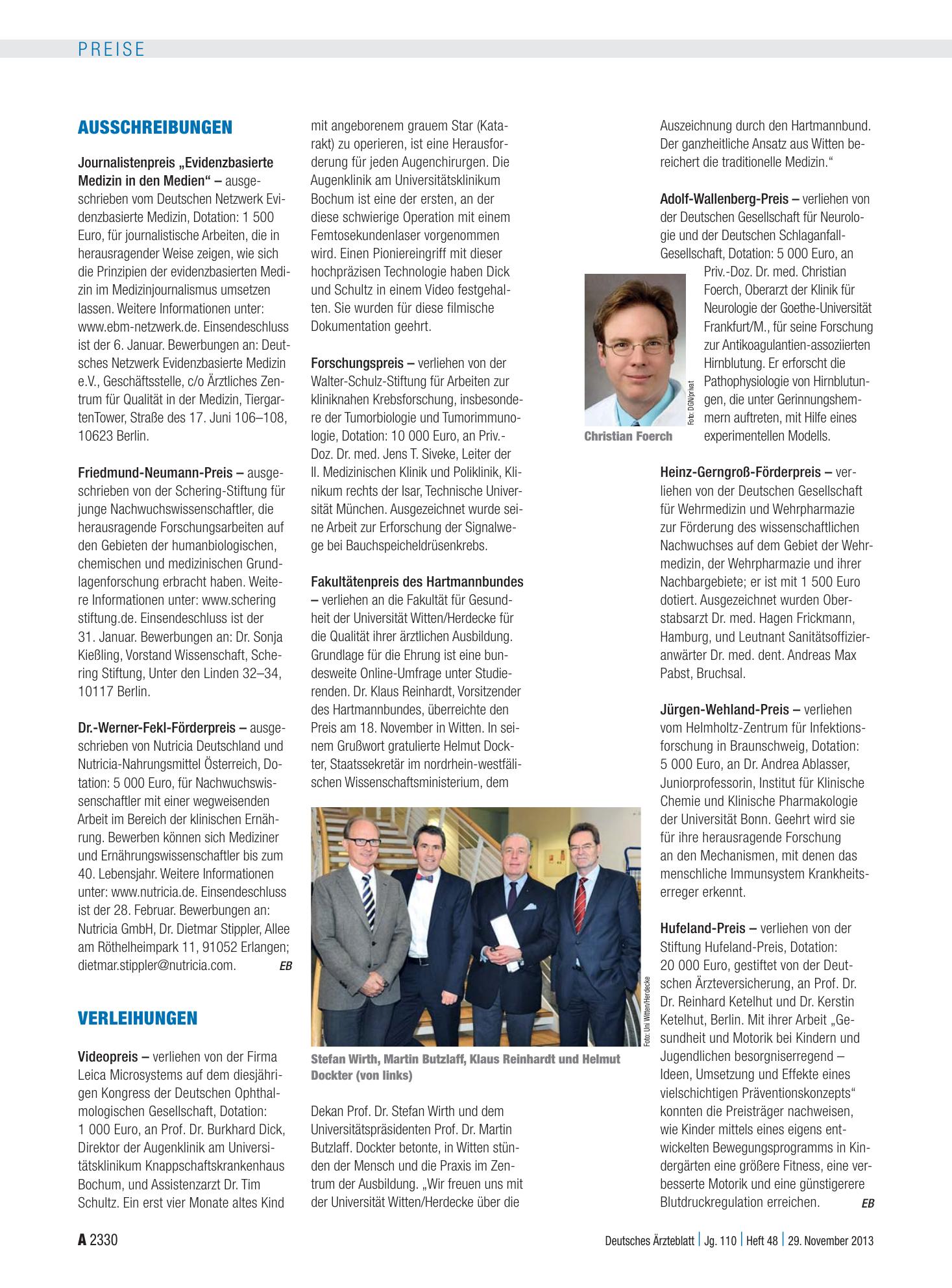 Vorschauseite 1: Verleihungen – Deutsches Ärzteblatt