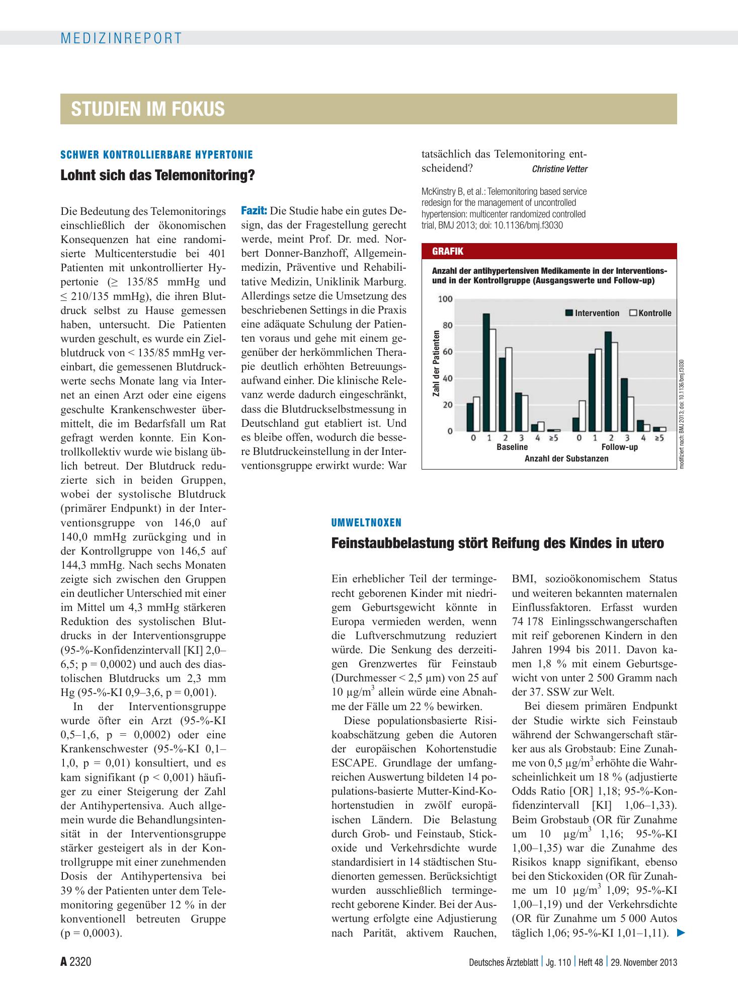 Vorschauseite 1: Schwer kontrollierbare Hypertonie: Lohnt sich das Telemonitoring? – Deutsches Ärzteblatt