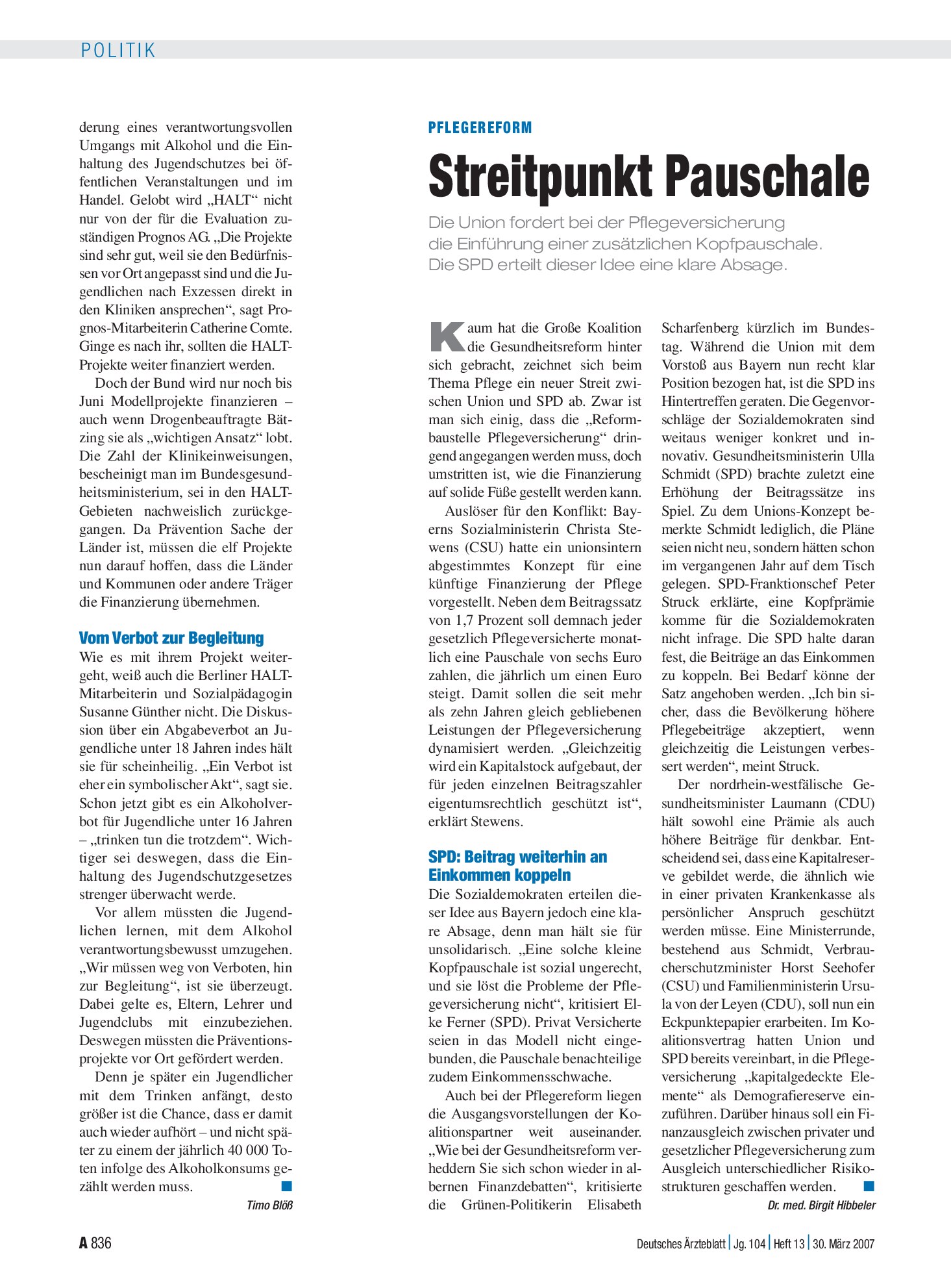Vorschauseite 1: Pflegereform: Streitpunkt Pauschale – Deutsches Ärzteblatt
