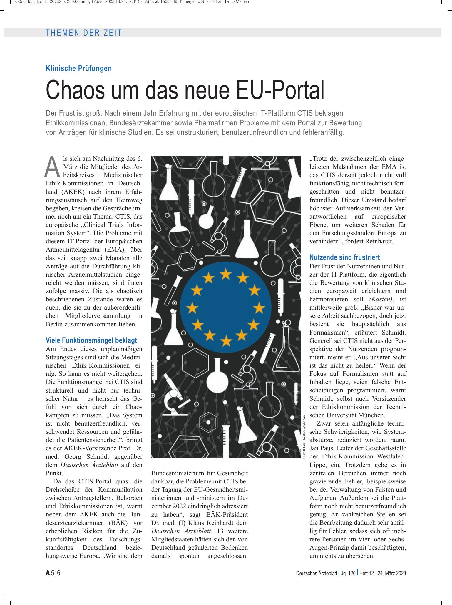Vorschauseite 1: Klinische Prüfungen: Chaos um das neue EU-Portal – Deutsches Ärzteblatt