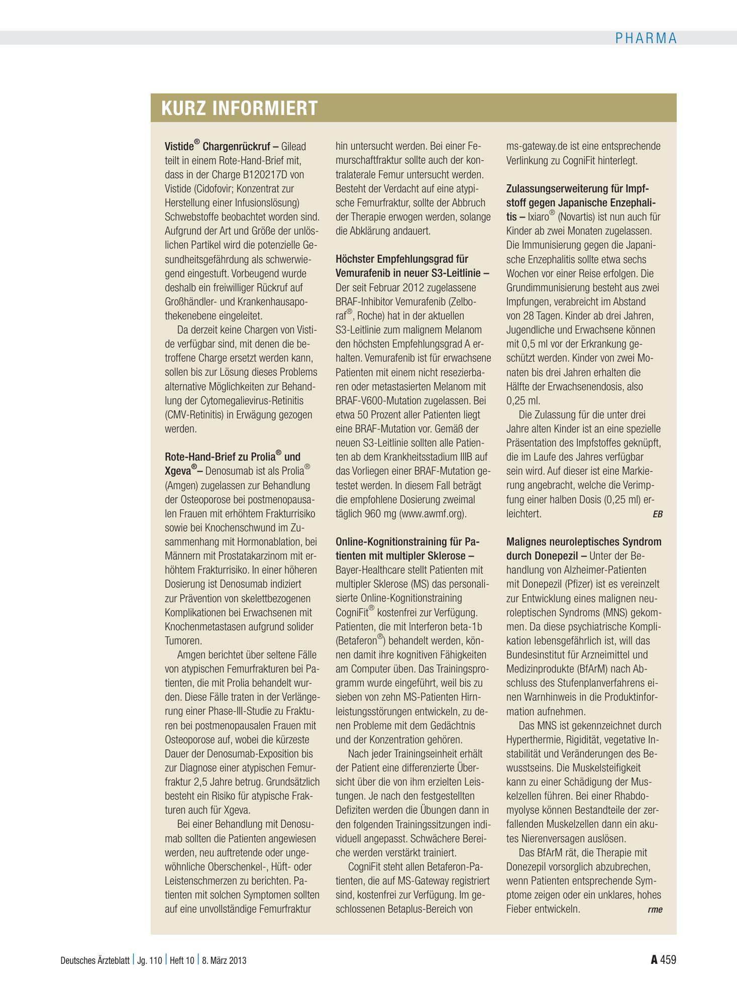 Vorschauseite 1: Kurz informiert – Deutsches Ärzteblatt