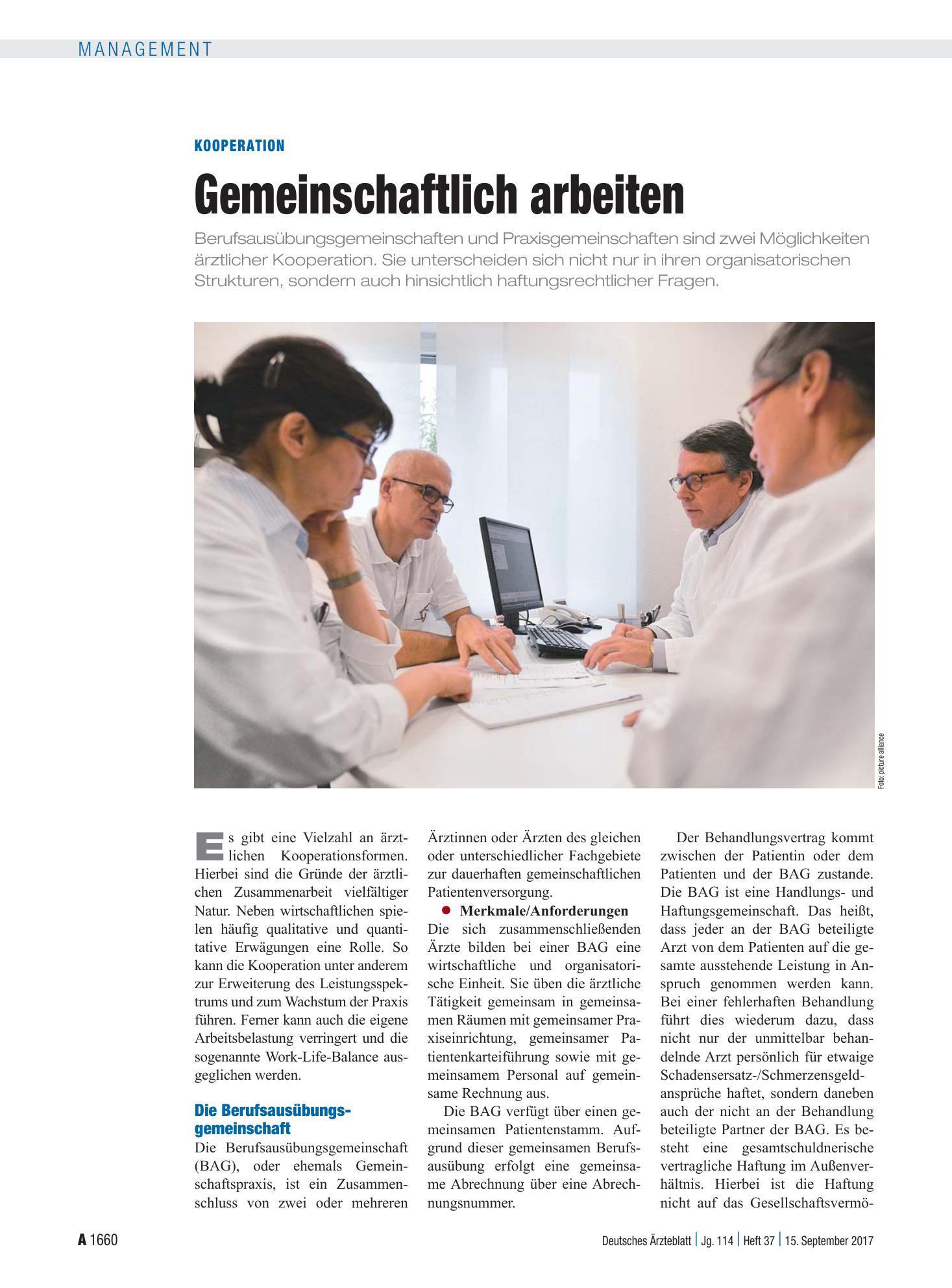 Vorschauseite 1: Kooperation: Gemeinschaftlich arbeiten – Deutsches Ärzteblatt