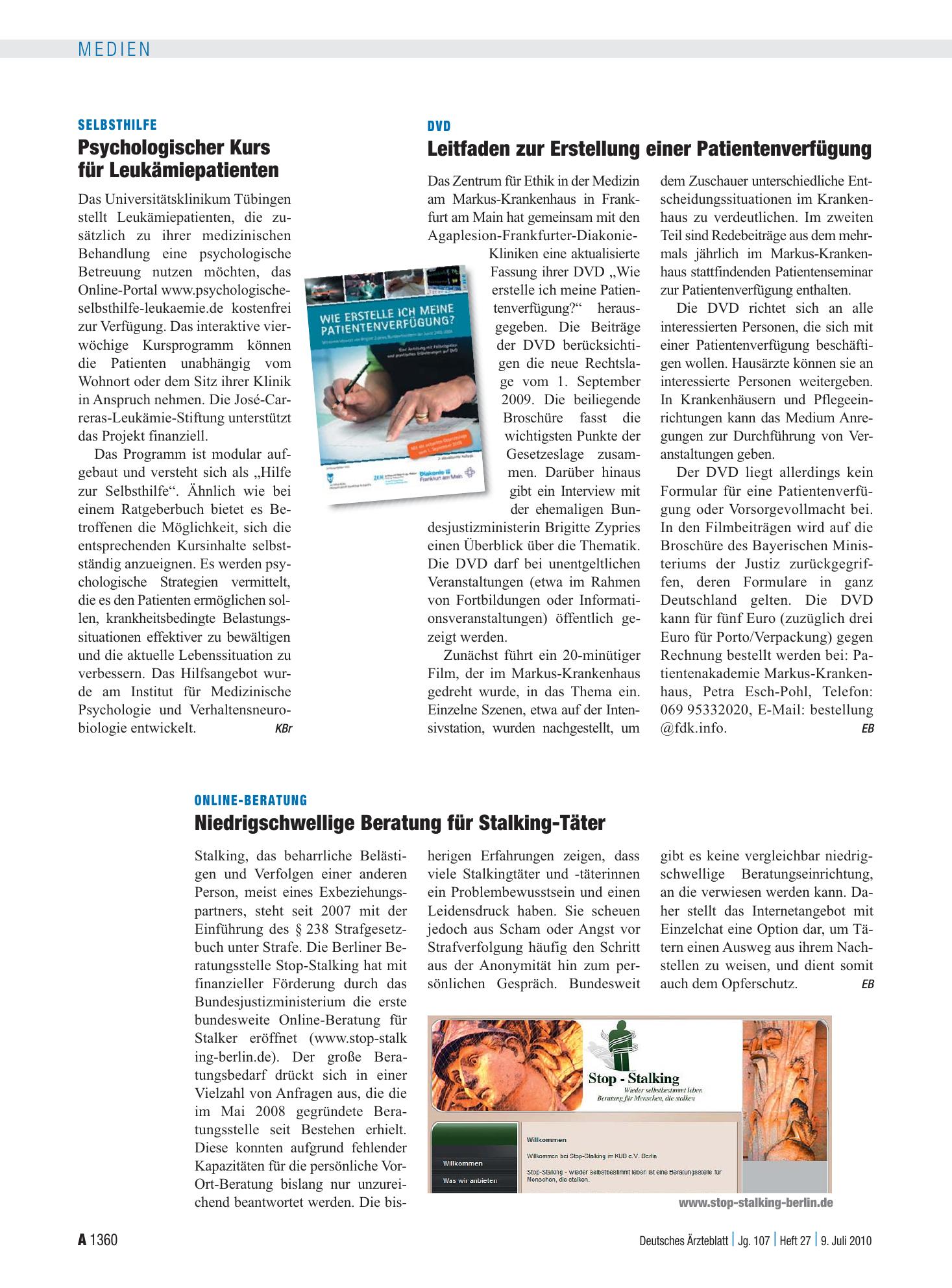 Vorschauseite 1: DVD: Leitfaden zur Erstellung einer Patientenverfügung – Deutsches Ärzteblatt