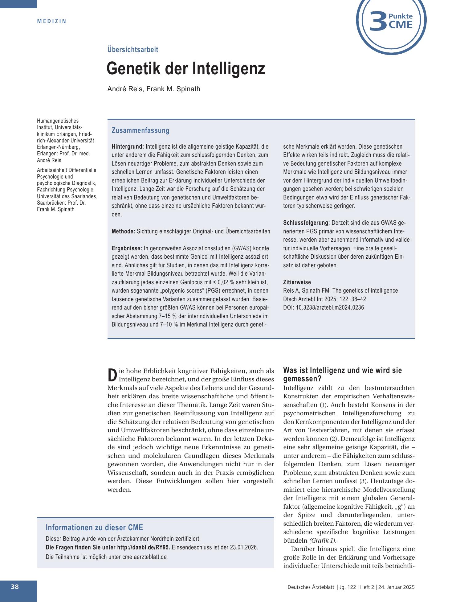 Vorschauseite 1: Genetik der Intelligenz – Deutsches Ärzteblatt