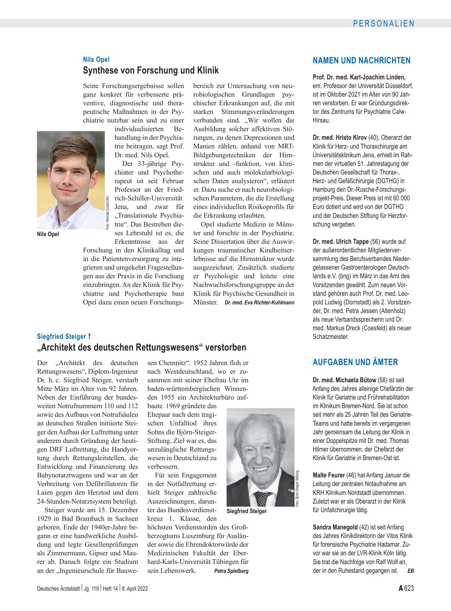 Vorschauseite 1: Aufgaben und Ämter – Deutsches Ärzteblatt