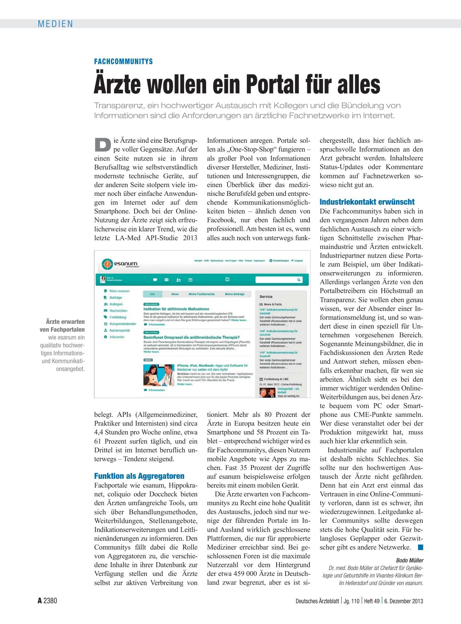 Vorschauseite 1: Fachcommunitys: Ärzte wollen ein Portal für alles – Deutsches Ärzteblatt