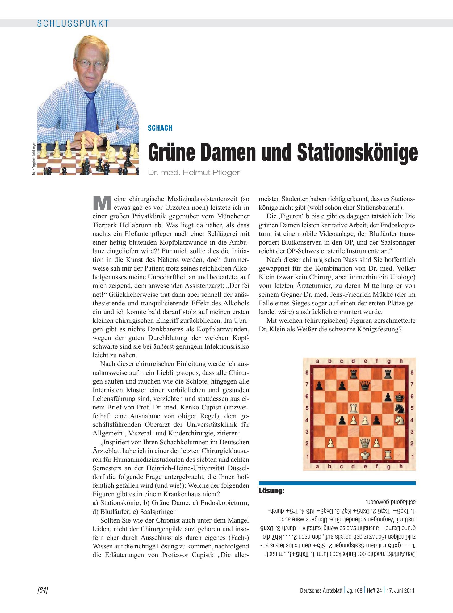 Vorschauseite 1: Schach: Grüne Damen und Stationskönige – Deutsches Ärzteblatt