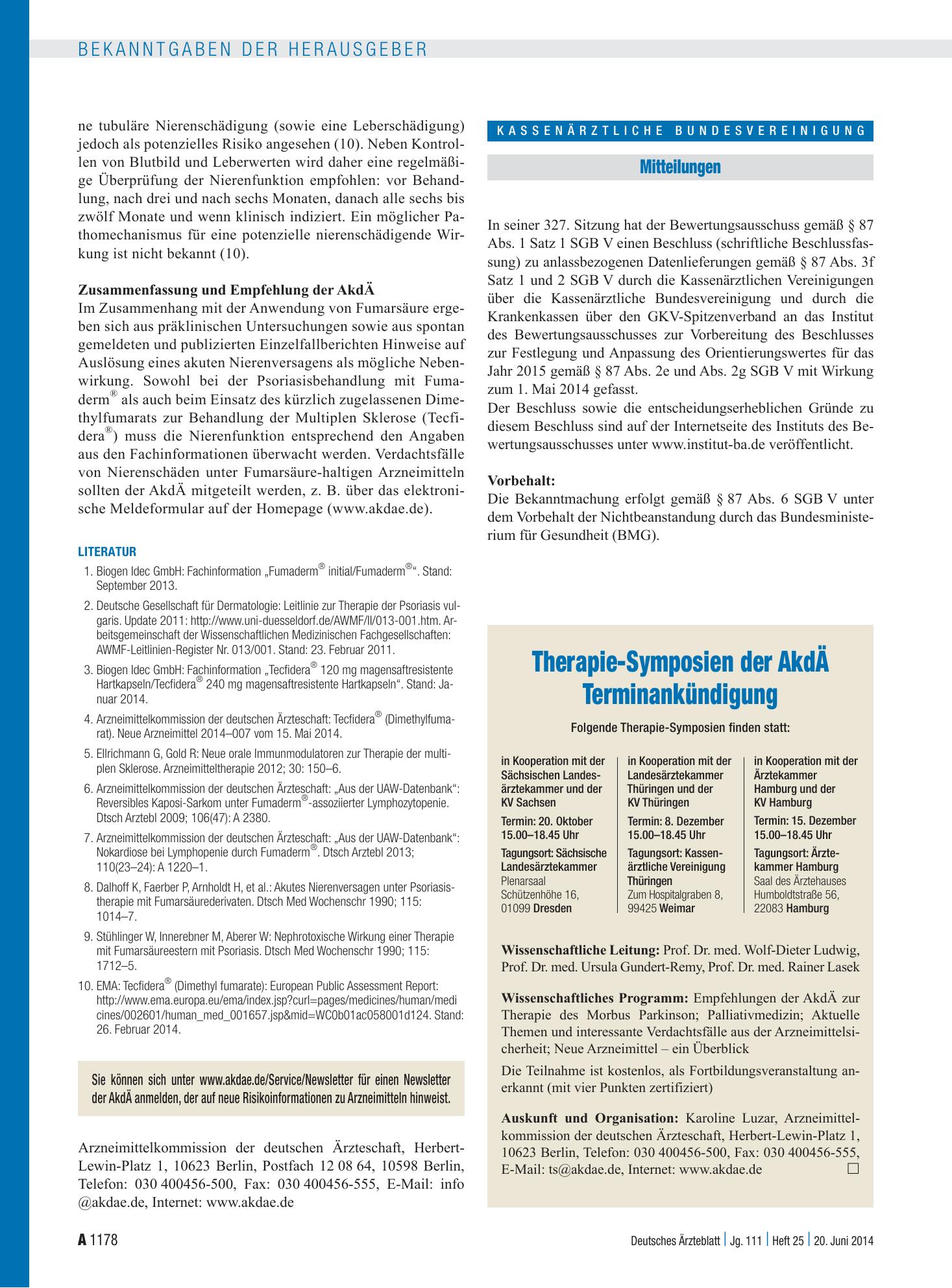 Vorschauseite 1: Mitteilungen – Deutsches Ärzteblatt
