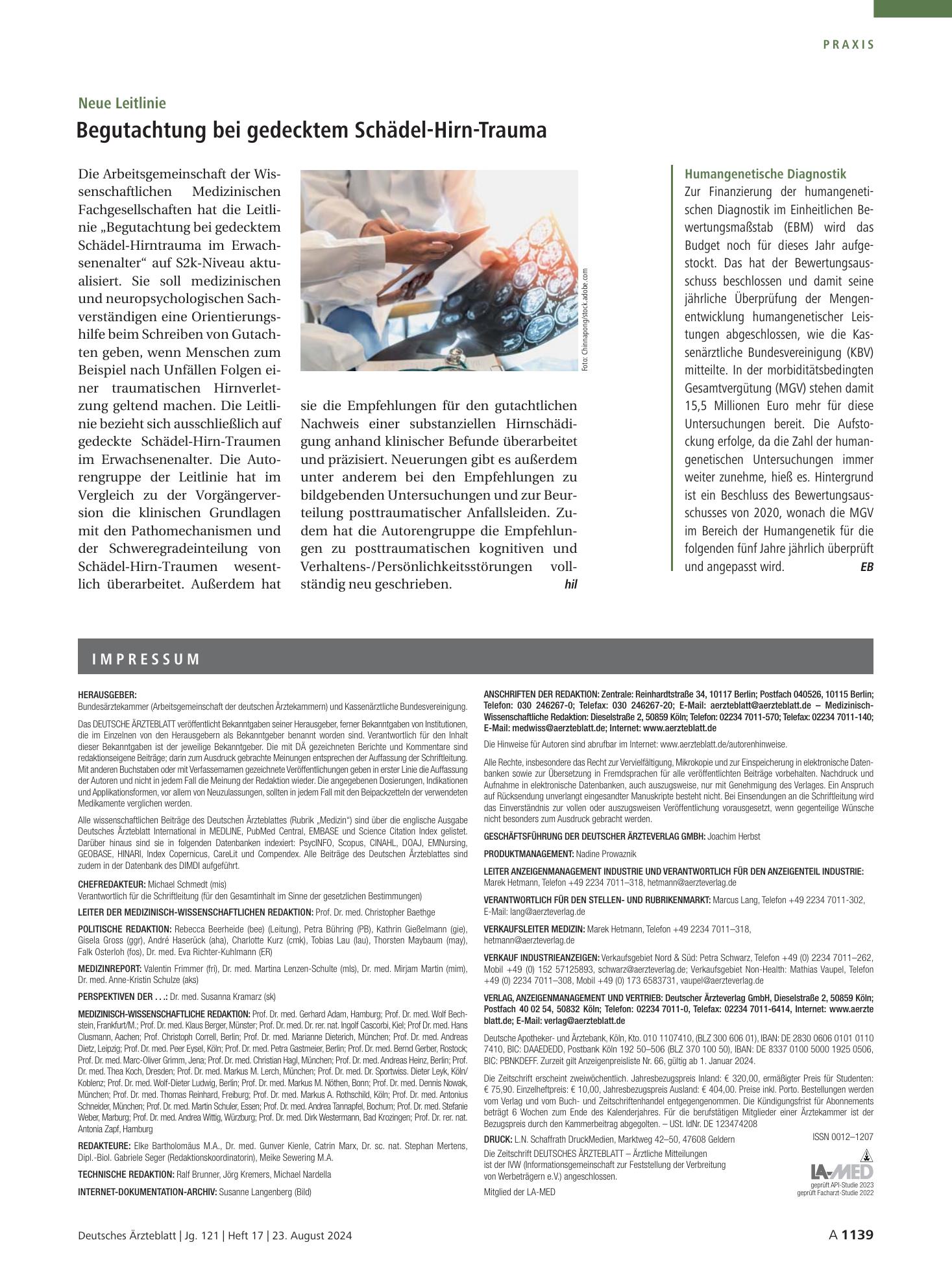 Vorschauseite 1: Humangenetische Diagnostik – Deutsches Ärzteblatt