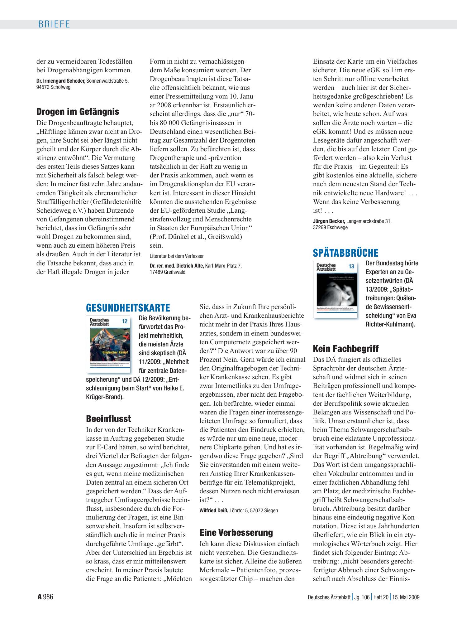 Vorschauseite 1: Drogenbericht: Drogen im Gefängnis – Deutsches Ärzteblatt