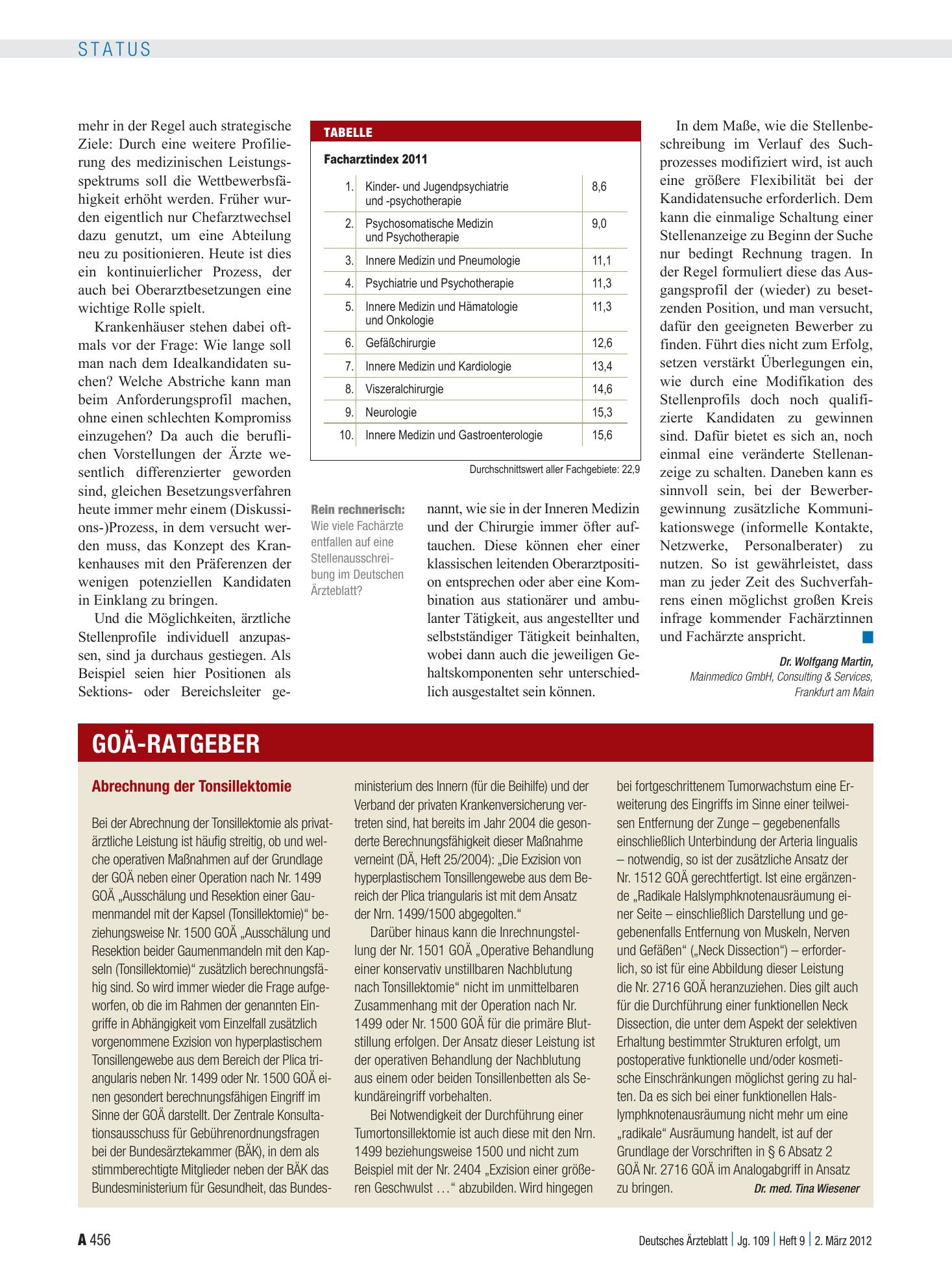 Vorschauseite 1: Abrechnung der Tonsillektomie – Deutsches Ärzteblatt