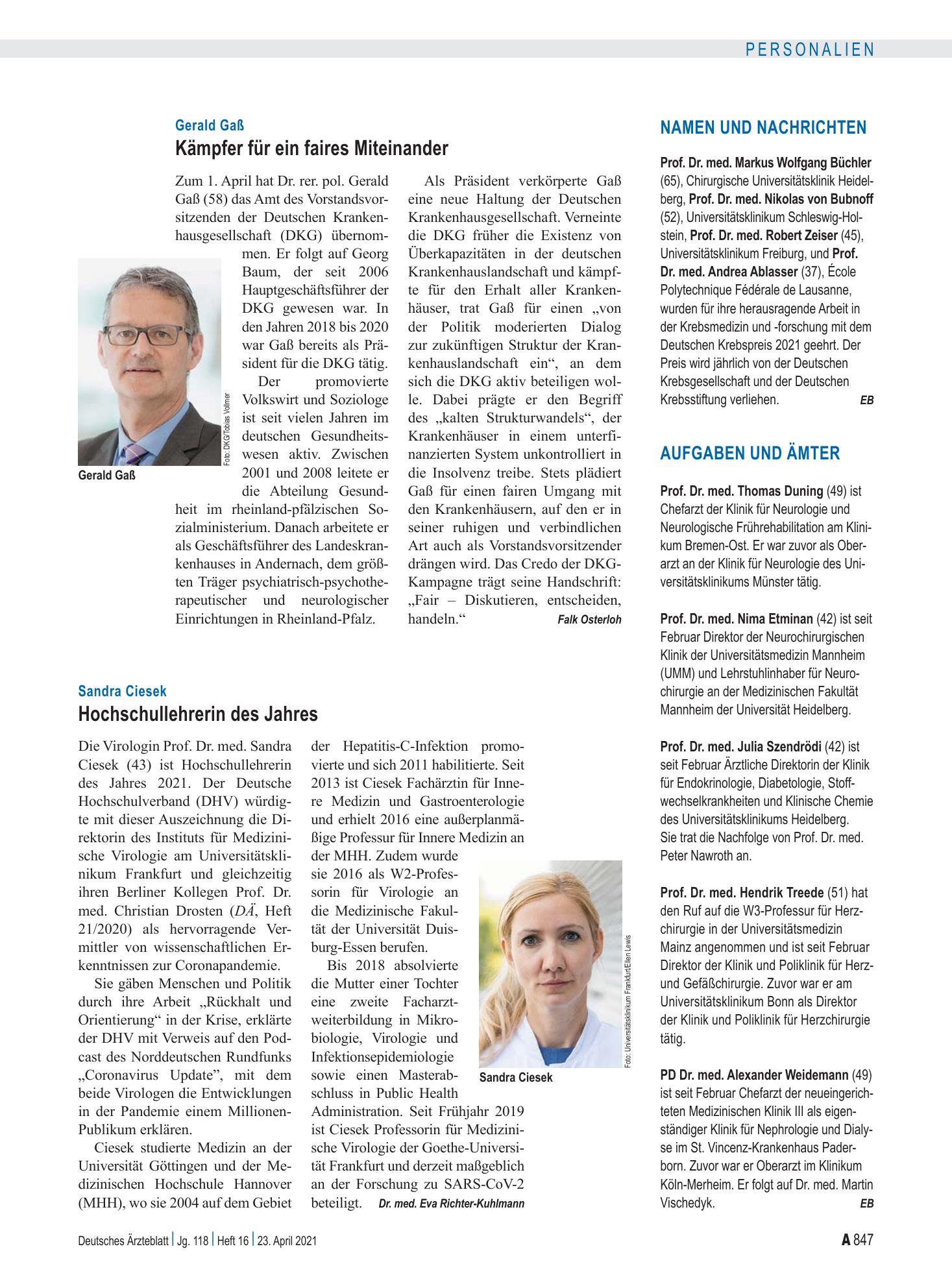 Vorschauseite 1: Aufgaben und Ämter – Deutsches Ärzteblatt