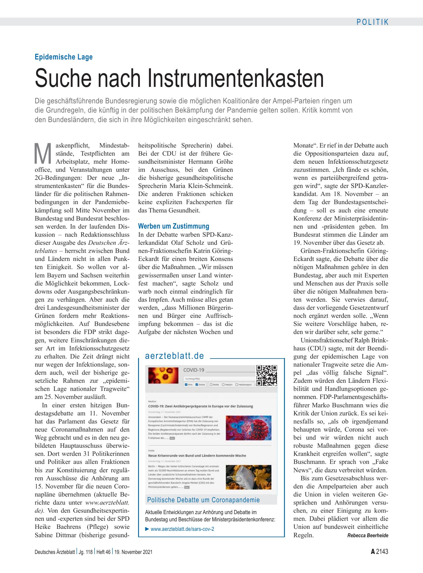 Vorschauseite 1: Epidemische Lage: Suche nach Instrumentenkasten – Deutsches Ärzteblatt