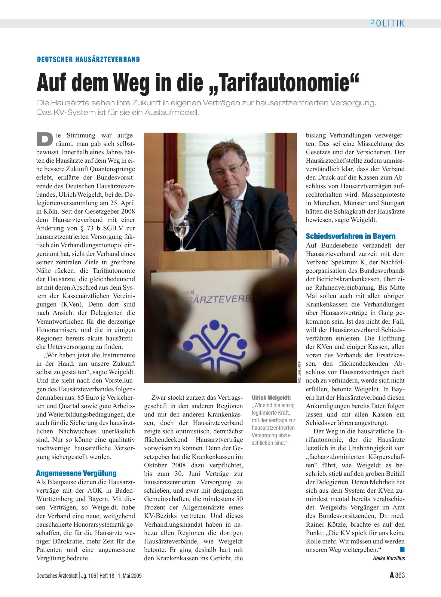 Vorschauseite 1: Deutscher Hausärzteverband: Auf dem Weg in die „Tarifautonomie“ – Deutsches Ärzteblatt