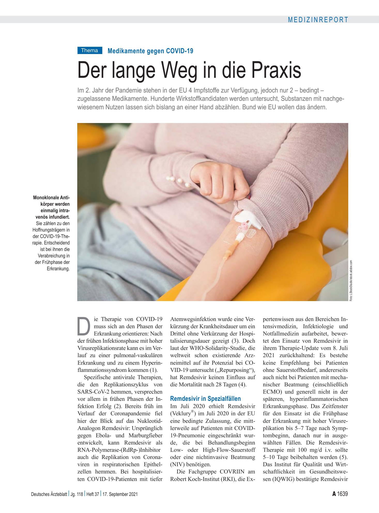 Vorschauseite 1: Medikamente gegen COVID-19: Der lange Weg in die Praxis – Deutsches Ärzteblatt