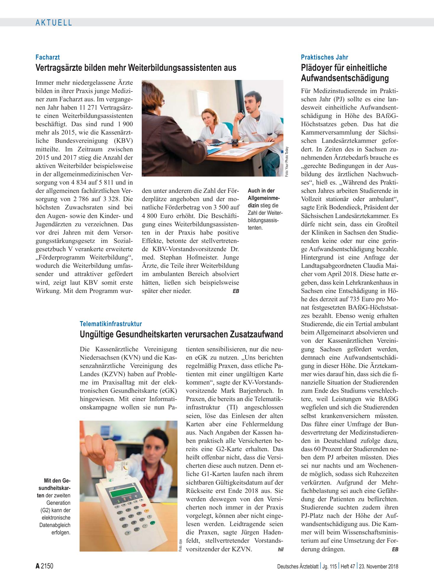Vorschauseite 1: Praktisches Jahr: Plädoyer für einheitliche Aufwandsentschädigung – Deutsches Ärzteblatt