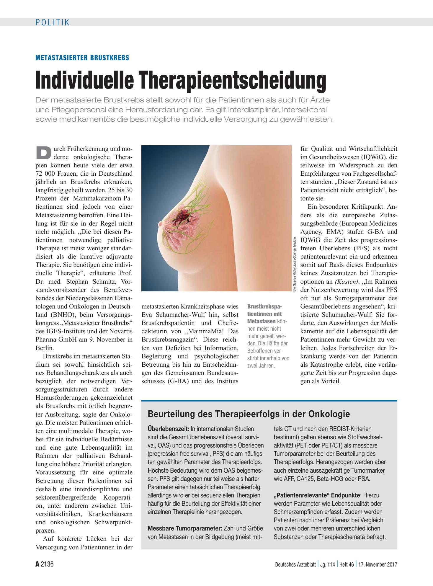 Vorschauseite 1: Metastasierter Brustkrebs: Individuelle Therapieentscheidung – Deutsches Ärzteblatt
