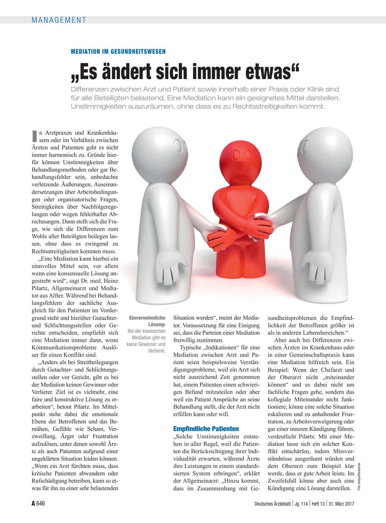 Vorschauseite 1: Mediation im Gesundheitswesen: „Es ändert sich immer etwas“ – Deutsches Ärzteblatt