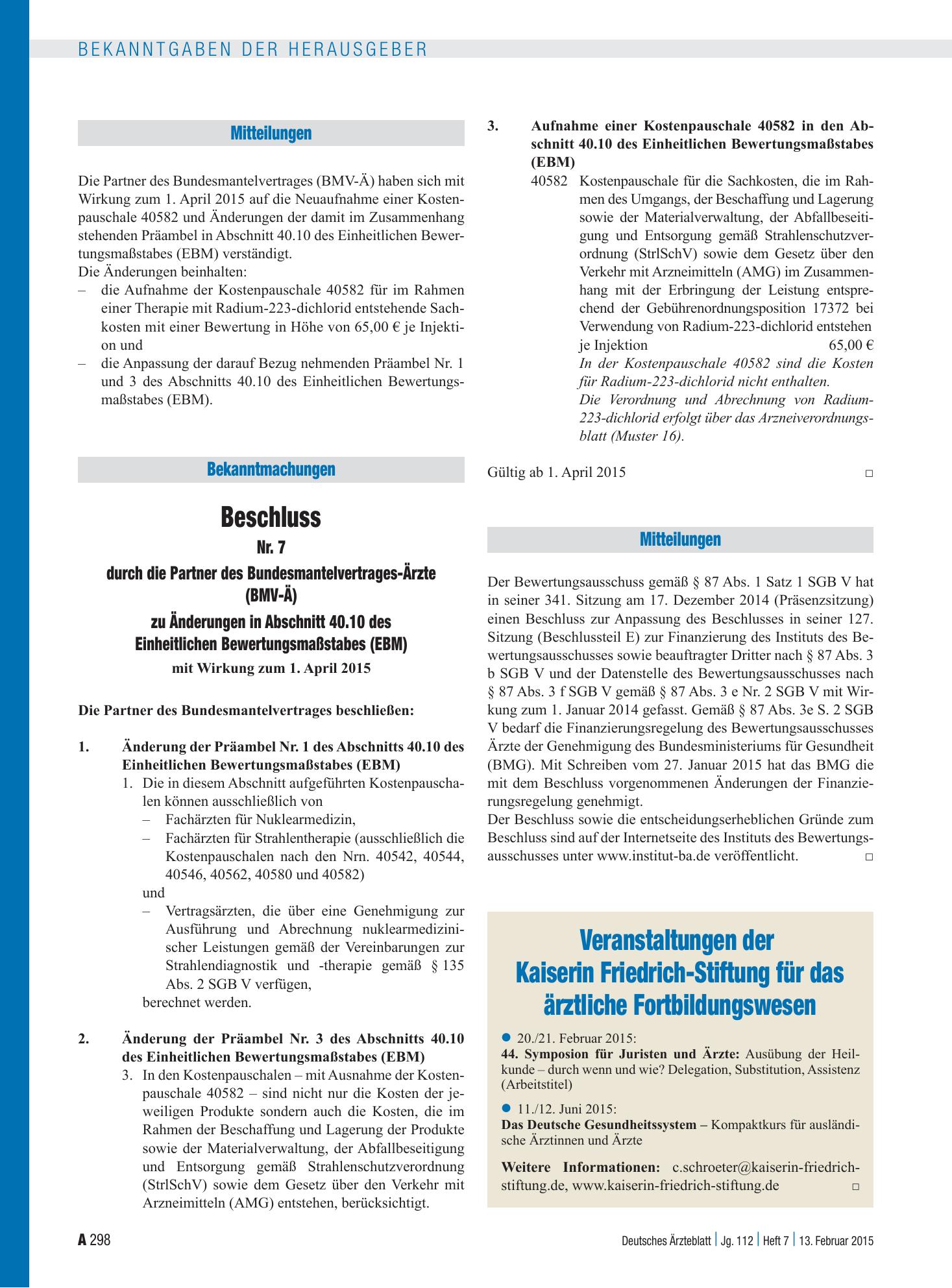 Vorschauseite 1: Mitteilungen – Deutsches Ärzteblatt