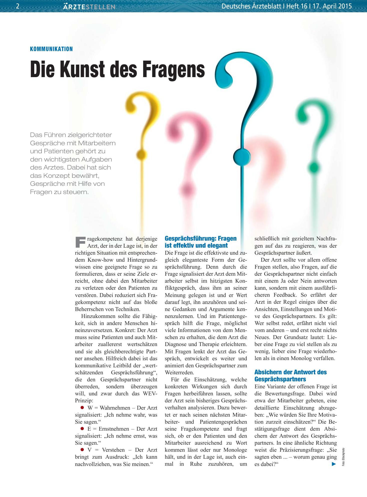 Vorschauseite 1: Kommunikation: Die Kunst des Fragens – Deutsches Ärzteblatt