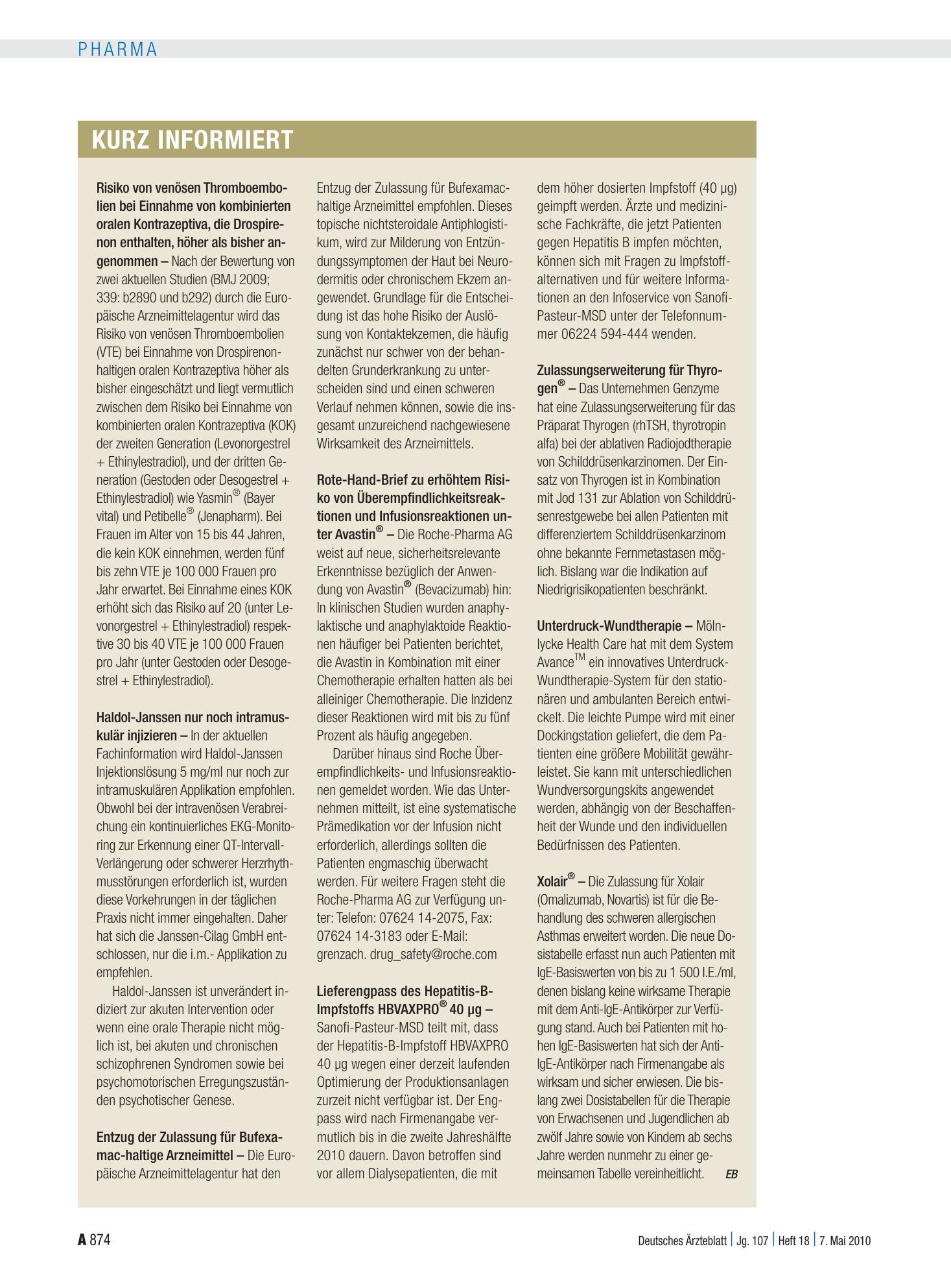 Vorschauseite 1: Kurz informiert – Deutsches Ärzteblatt