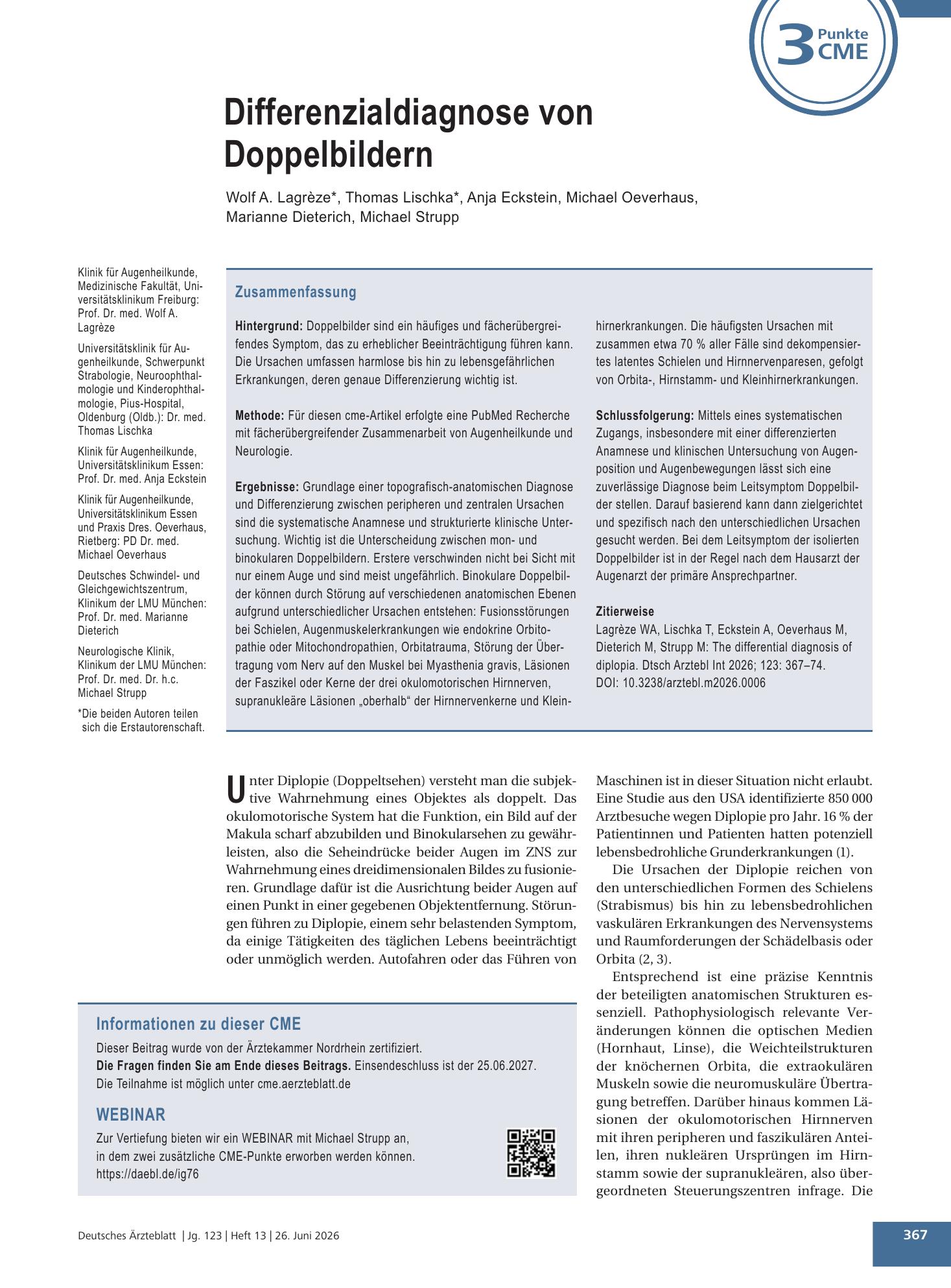 Vorschauseite 1: Differenzialdiagnose von Doppelbildern – Deutsches Ärzteblatt