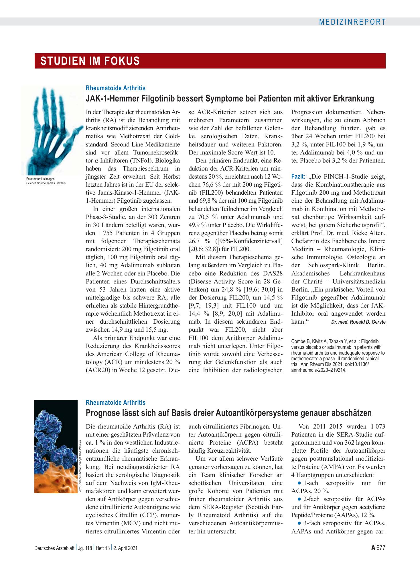 Vorschauseite 1: Rheumatoide Arthritis: Prognose lässt sich auf Basis dreier Autoantikörpersysteme genauer abschätzen – Deutsches Ärzteblatt