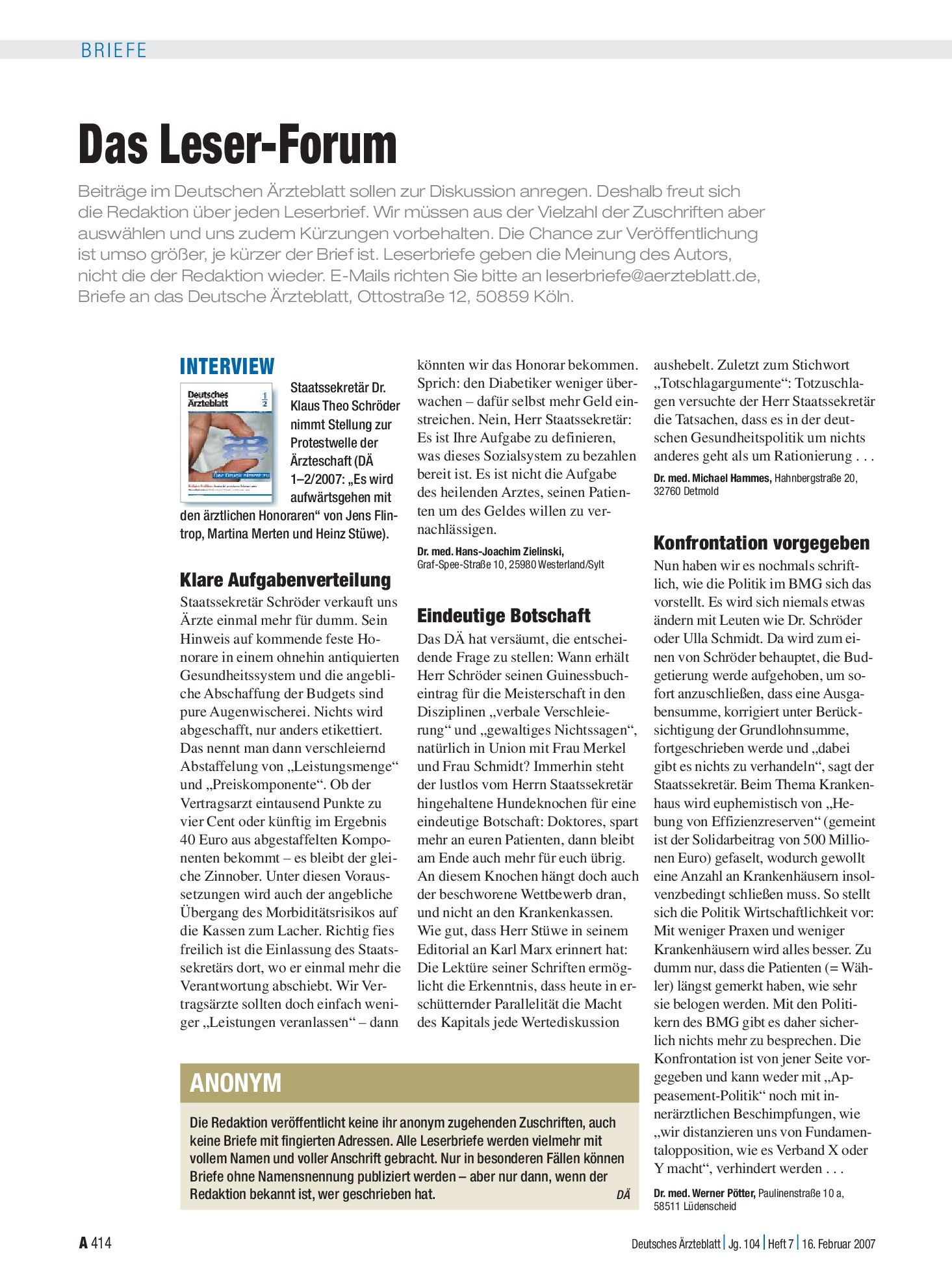 Vorschauseite 1: Interview: Klare Aufgabenverteilung – Deutsches Ärzteblatt