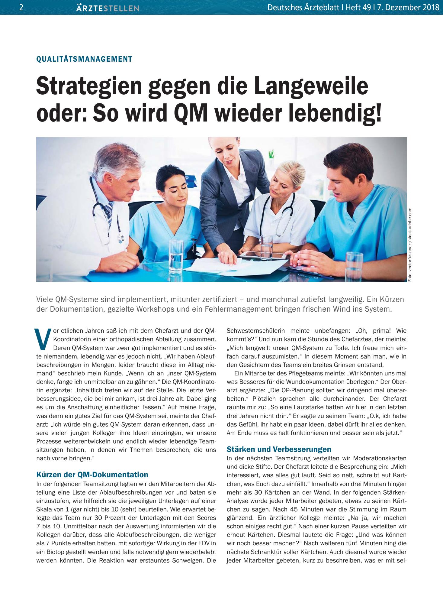 Vorschauseite 1: Qualitätsmanagement – Strategien gegen die Langeweile oder: So wird QM wieder lebendig! – Deutsches Ärzteblatt