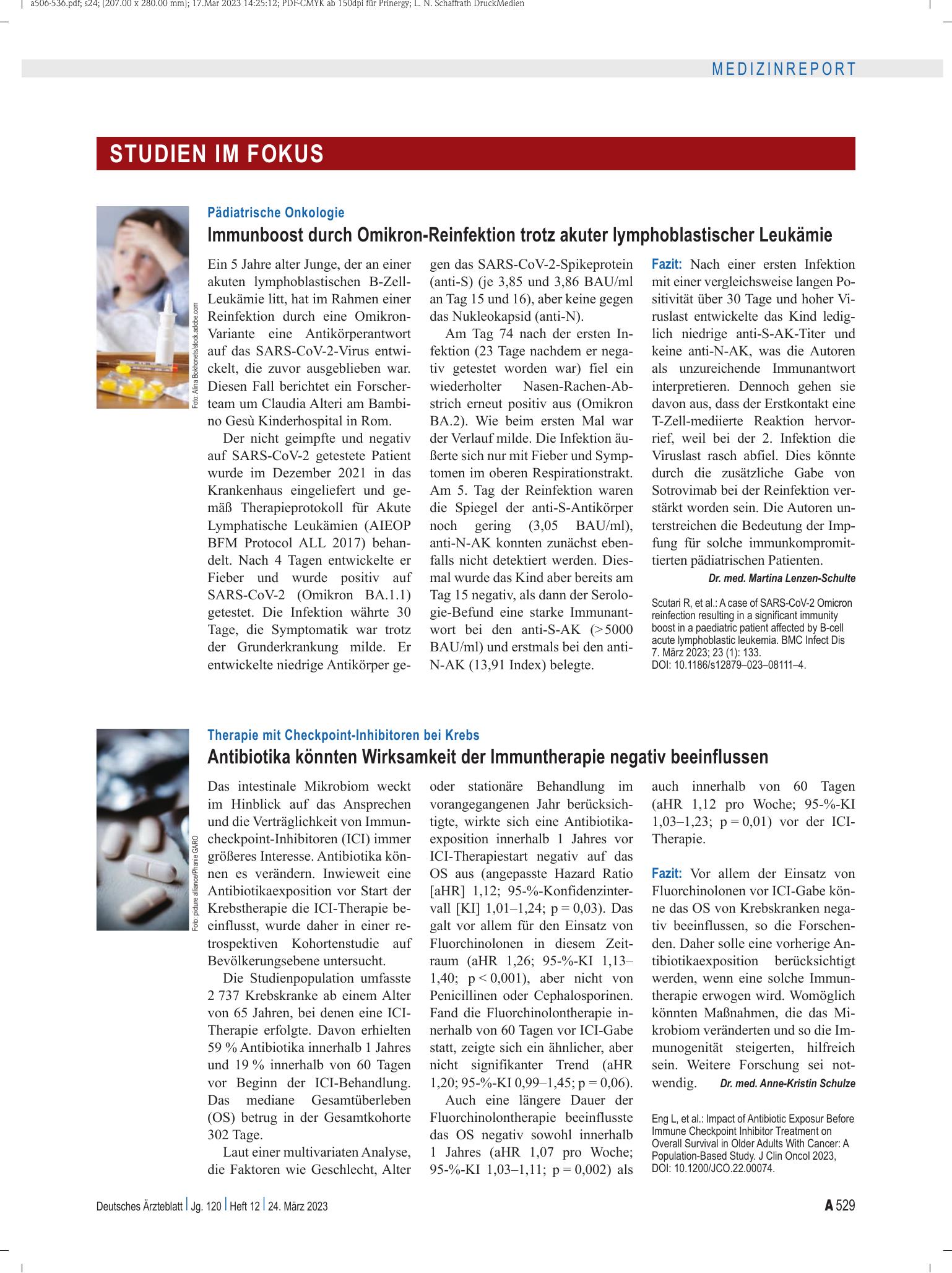 Vorschauseite 1: Therapie mit Checkpoint-Inhibitoren bei Krebs: Antibiotika könnten Wirksamkeit der Immuntherapie negativ beeinflussen – Deutsches Ärzteblatt
