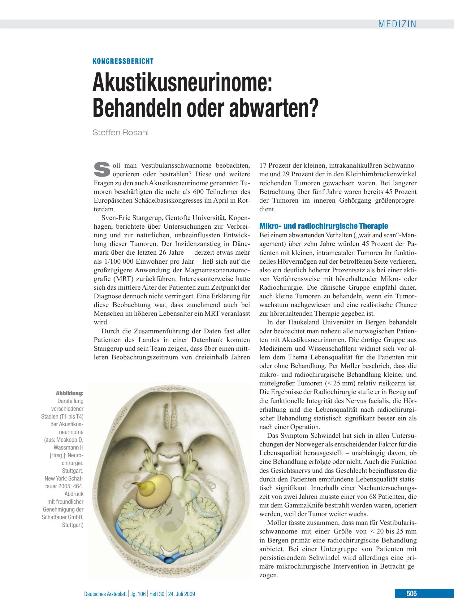 Vorschauseite 1: Akustikusneurinome: Behandeln oder abwarten? – Deutsches Ärzteblatt