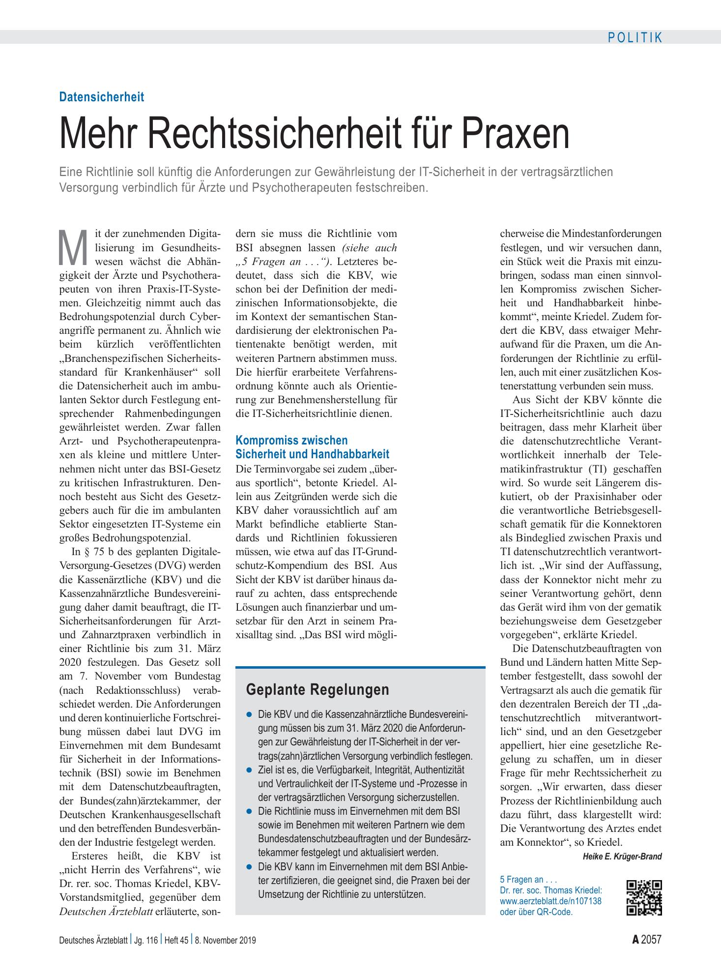 Vorschauseite 1: Datensicherheit: Mehr Rechtssicherheit für Praxen – Deutsches Ärzteblatt