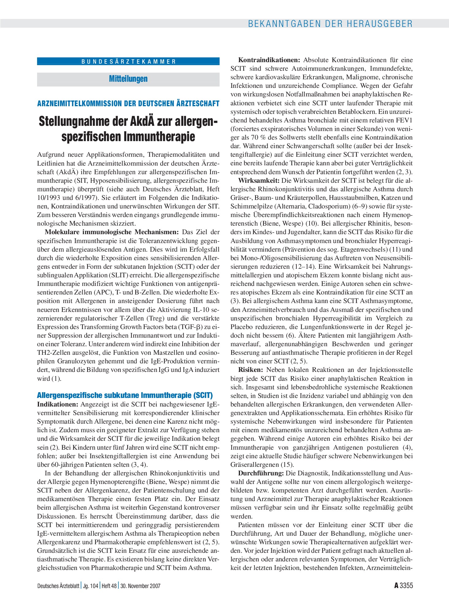 Vorschauseite 1: Mitteilungen: Stellungnahme der AkdÄ zur allergenspezifischen Immuntherapie – Deutsches Ärzteblatt