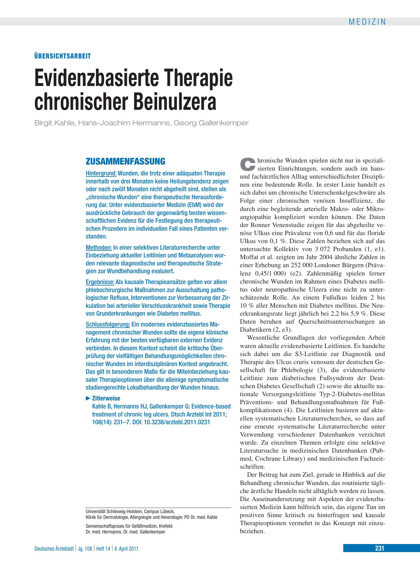 Vorschauseite 1: Evidenzbasierte Therapie chronischer Beinulzera – Deutsches Ärzteblatt