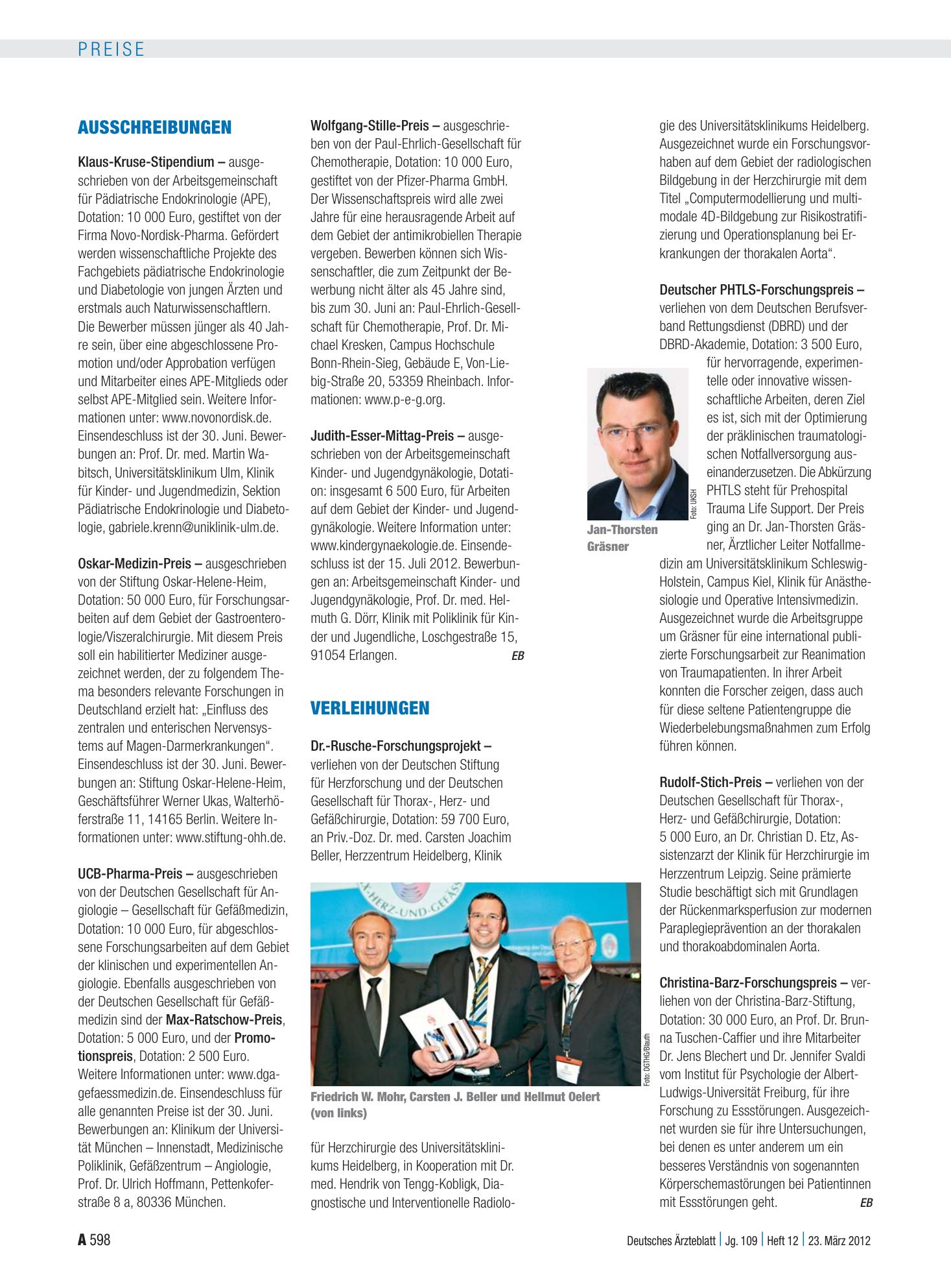Vorschauseite 1: Verleihungen – Deutsches Ärzteblatt